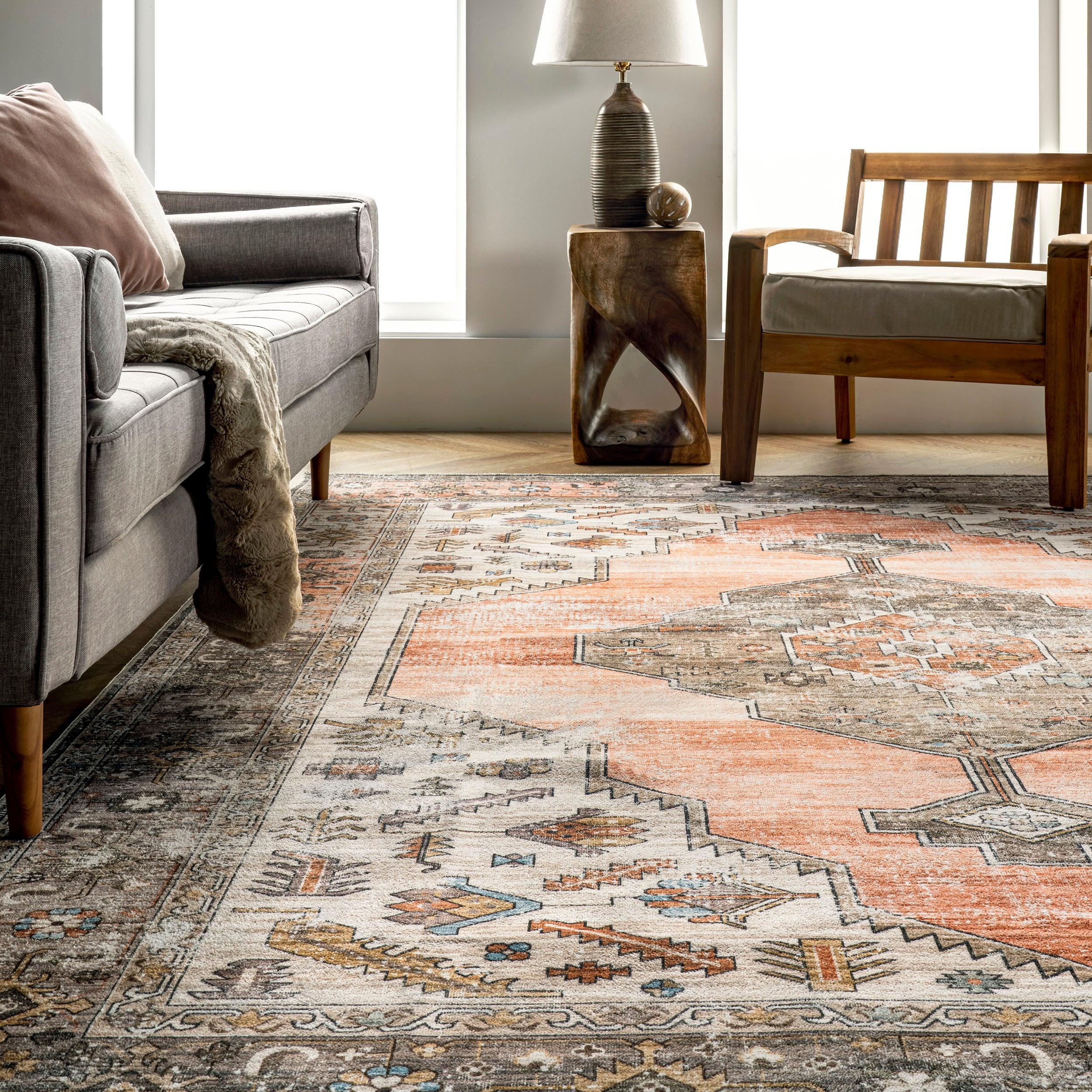 Nuloom Gracie Distressed Medallion Pet Friendly Machine Washable Area Rug, 5' x 8', Peach