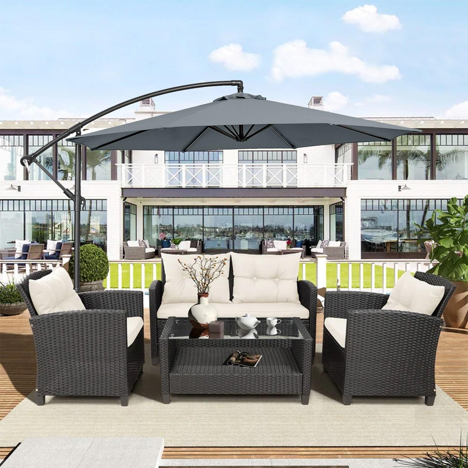 Costway  10 FT Patio Offset Umbrella w/8 Ribs Cross Base Tilt Grey