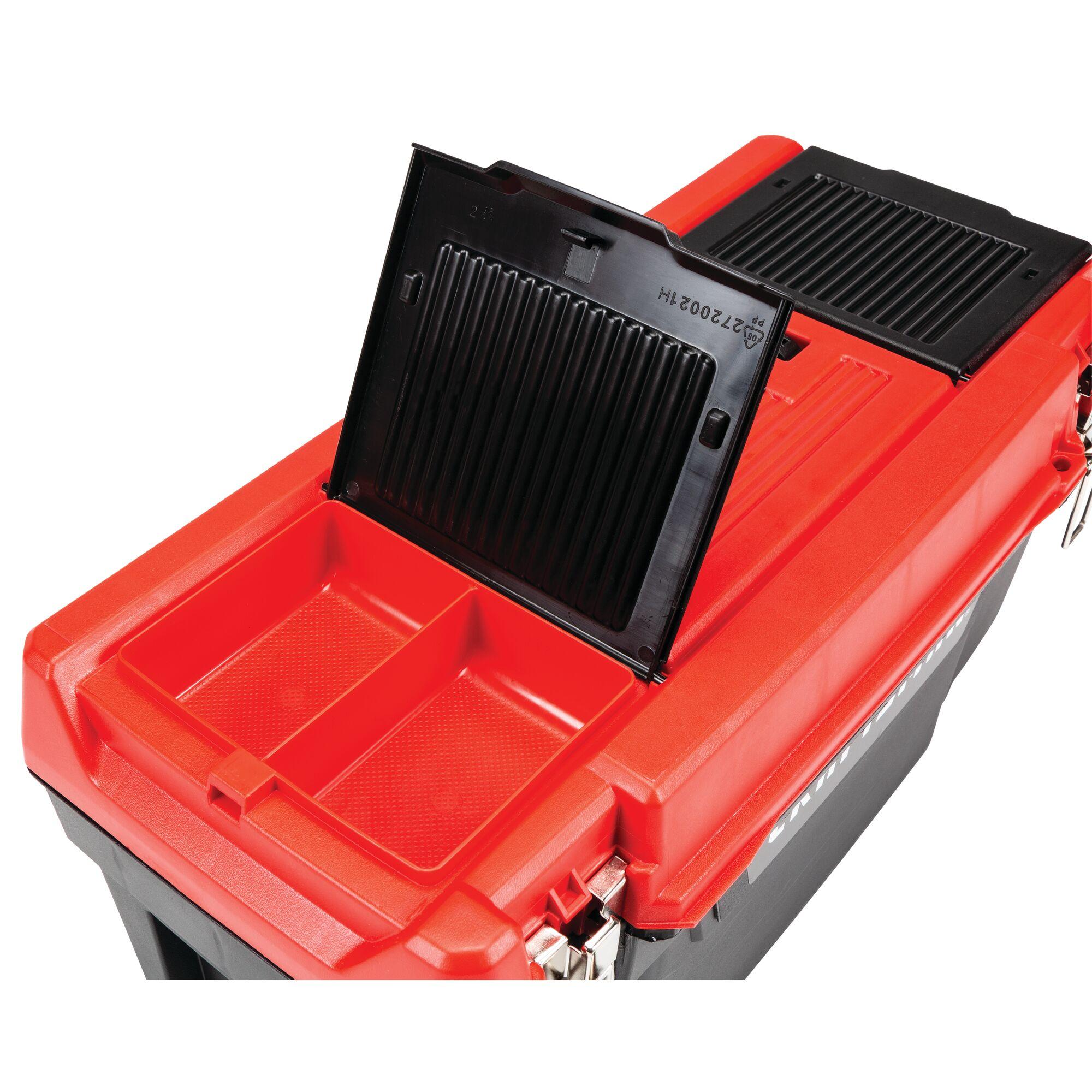 Craftsman Tool Box, Plastic, Black/Red, 20 in W x 10 in D x 10 in H