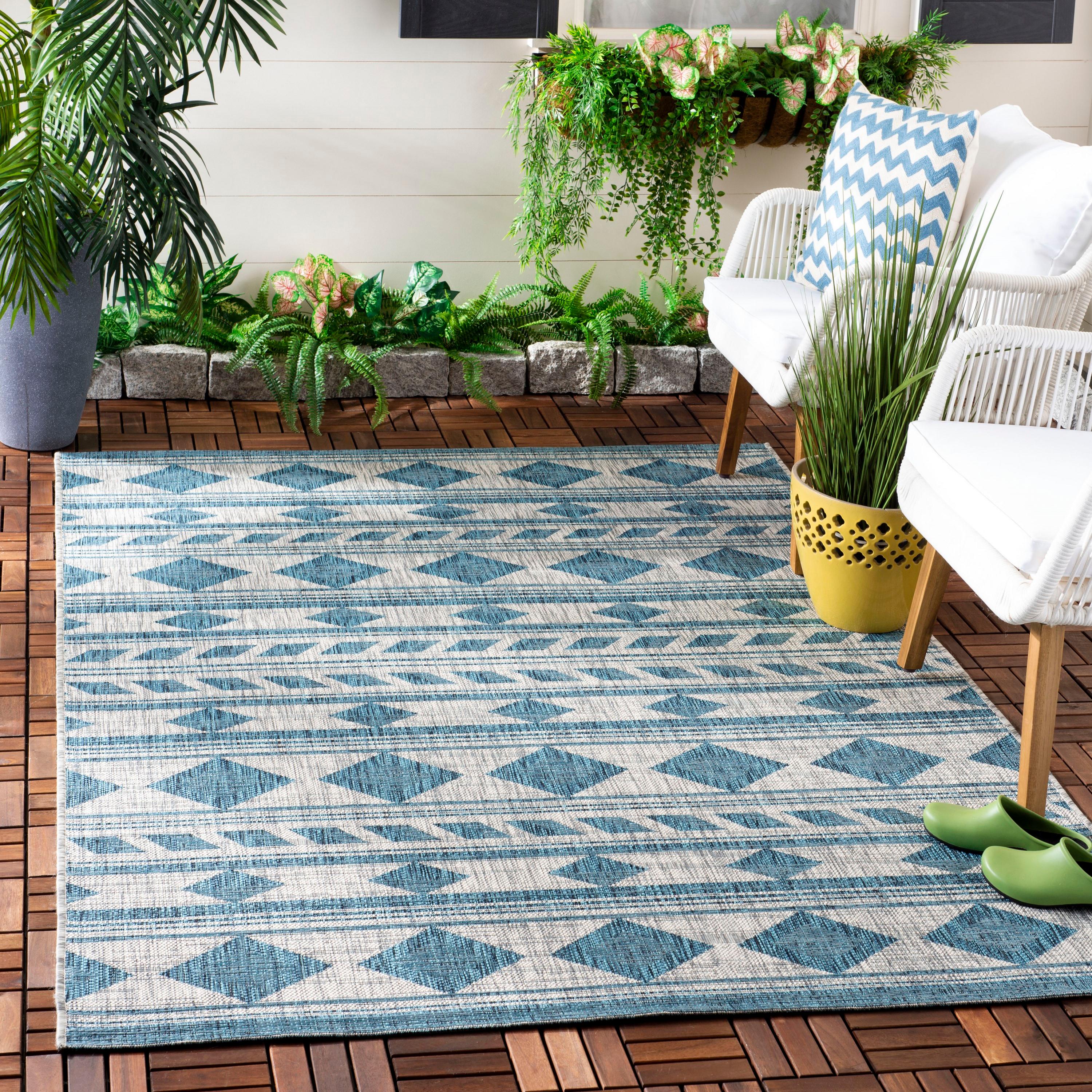 Courtyard CY8529 Power Loomed Indoor/Outdoor Area Rug - Grey/Teal - 6'7"x6'7" - Safavieh.