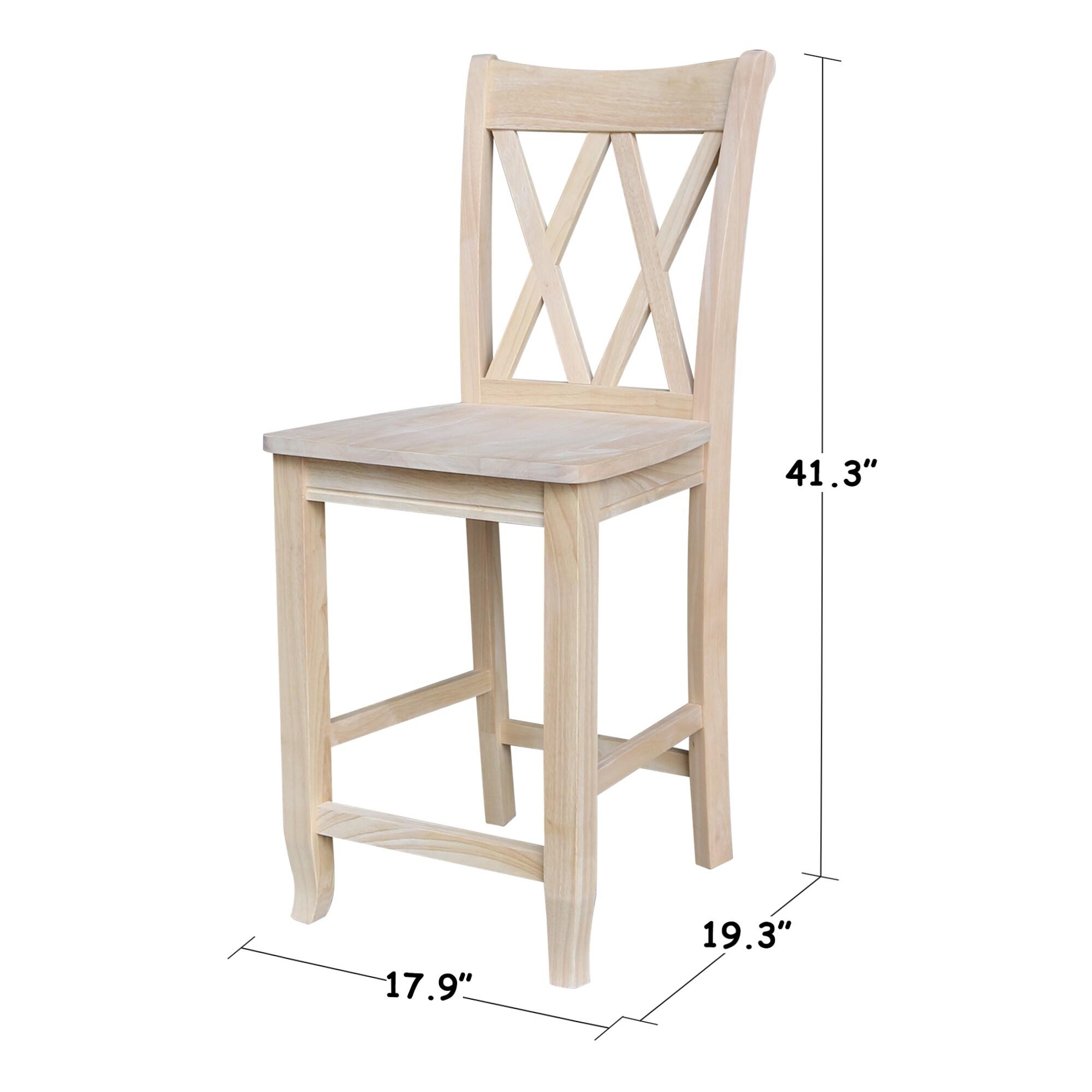 24" Double X Back Counter Height Barstool Unfinished - International Concepts: Solid Wood, Kitchen Island Seating