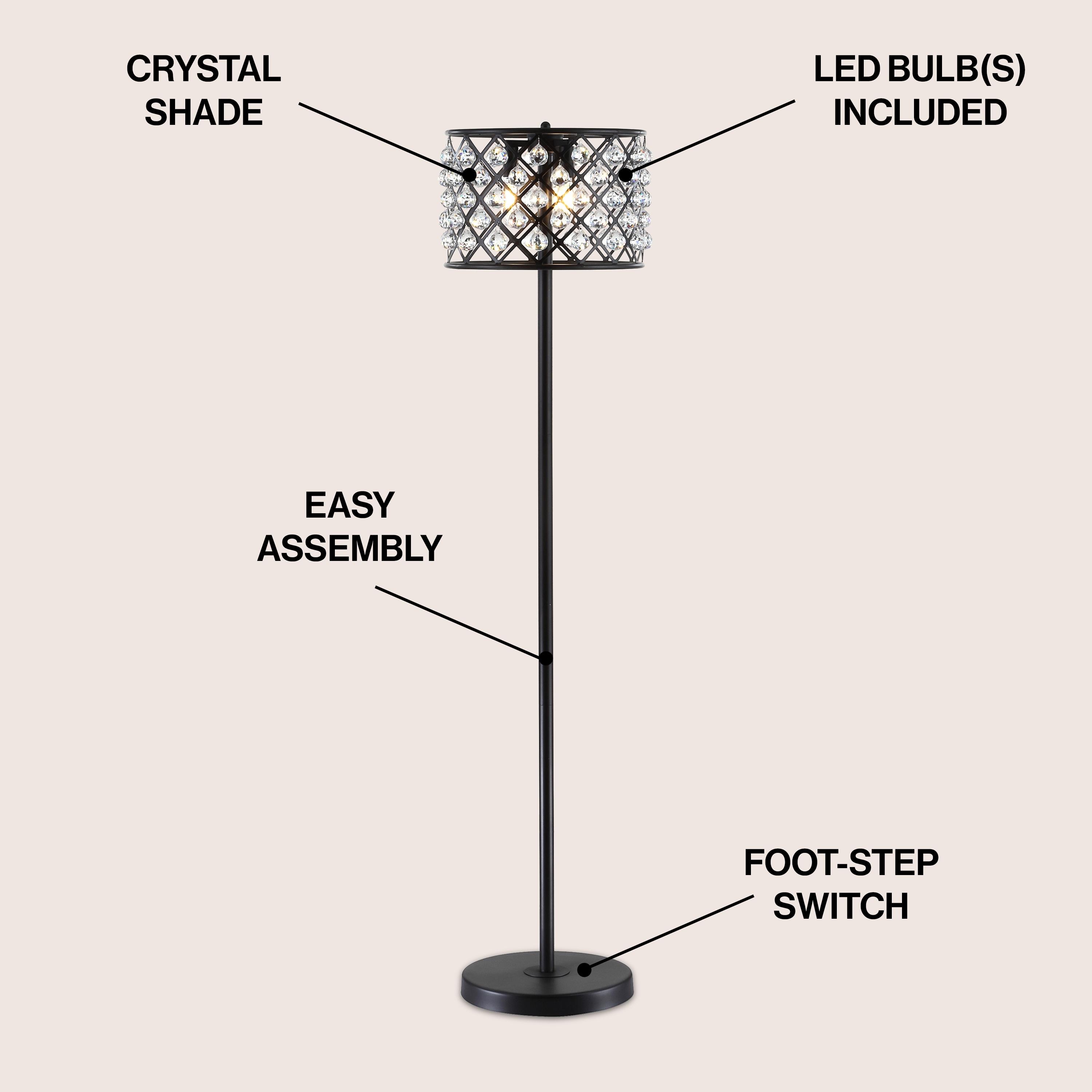 JONATHAN Y JYL9000B Elizabeth 60" Crystal/Metal LED Floor Lamp, Contemporary, Modern, Transitional, Elegant, Office, Living Room, Family Room, Dining Room, Bedroom, Hallway, Foyer, Bronze/Clear