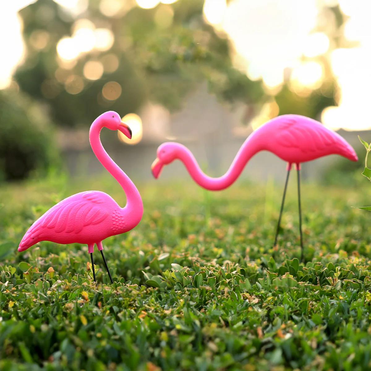 Mini Pink Plastic Flamingo Yard Ornament Stakes, 10-Pack