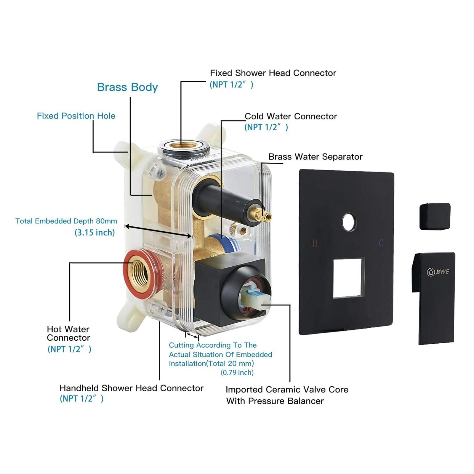 3-Spray Patterns With 2.5 GPM 12 in. Showerhead Wall Mounted Dual Shower Heads With Valve