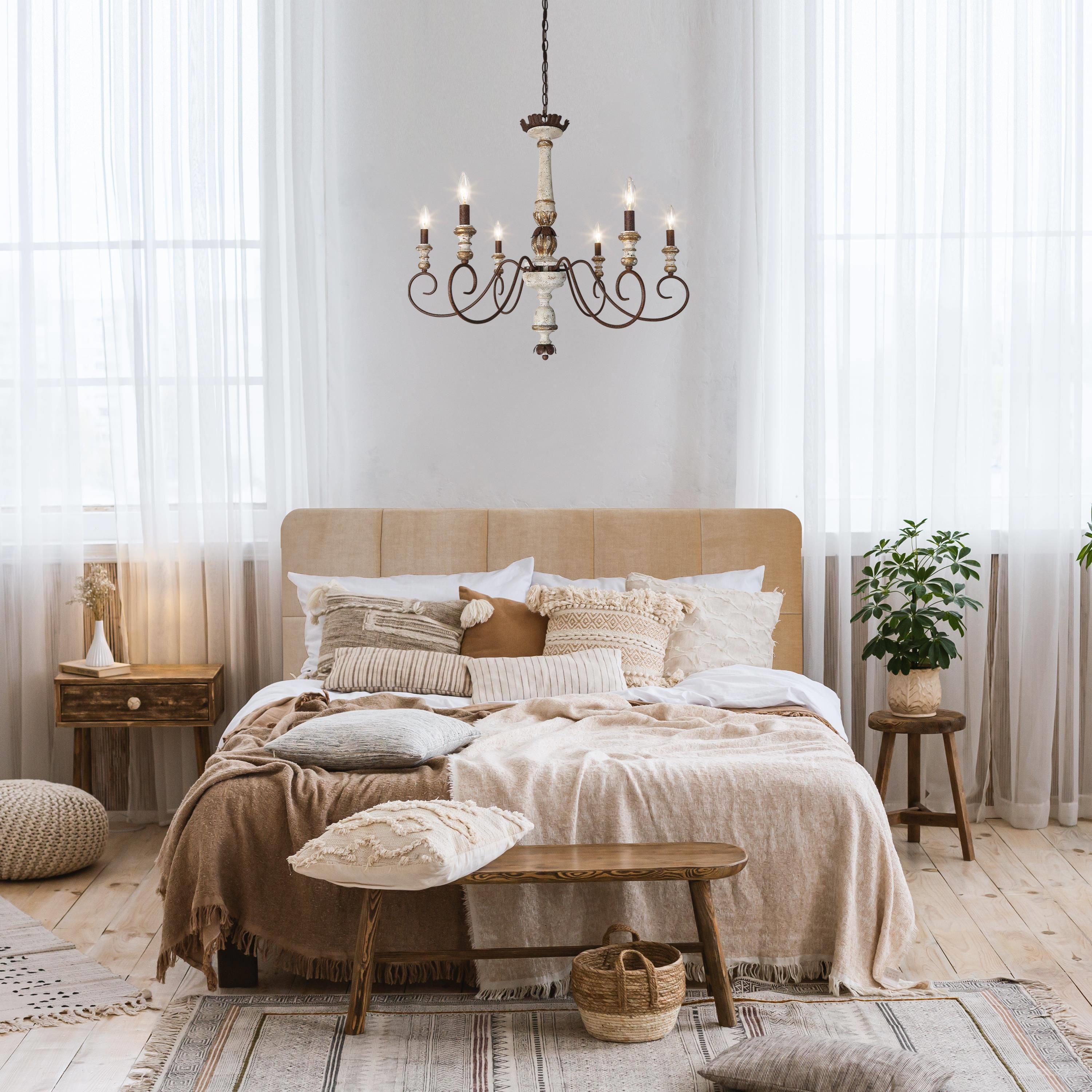 The Gray Barn French Country 6-Light Wood Chandelier Classic Farmhouse Lights - 31.1" D x 28" H