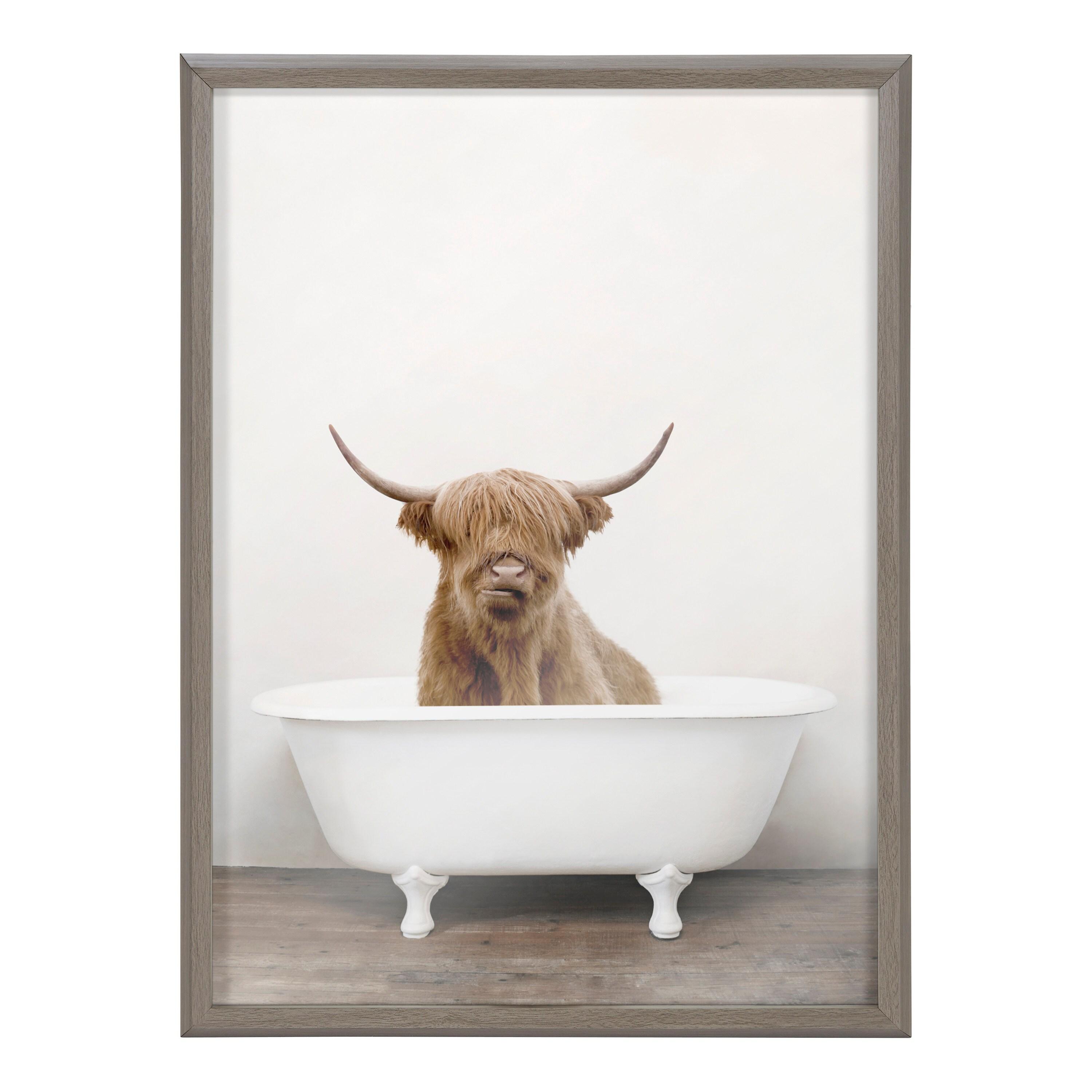 18" x 24" Blake Highland Cow in Tub Color Framed Printed Glass by Amy Peterson Art Studio Gray - Kate & Laurel All Things Decor