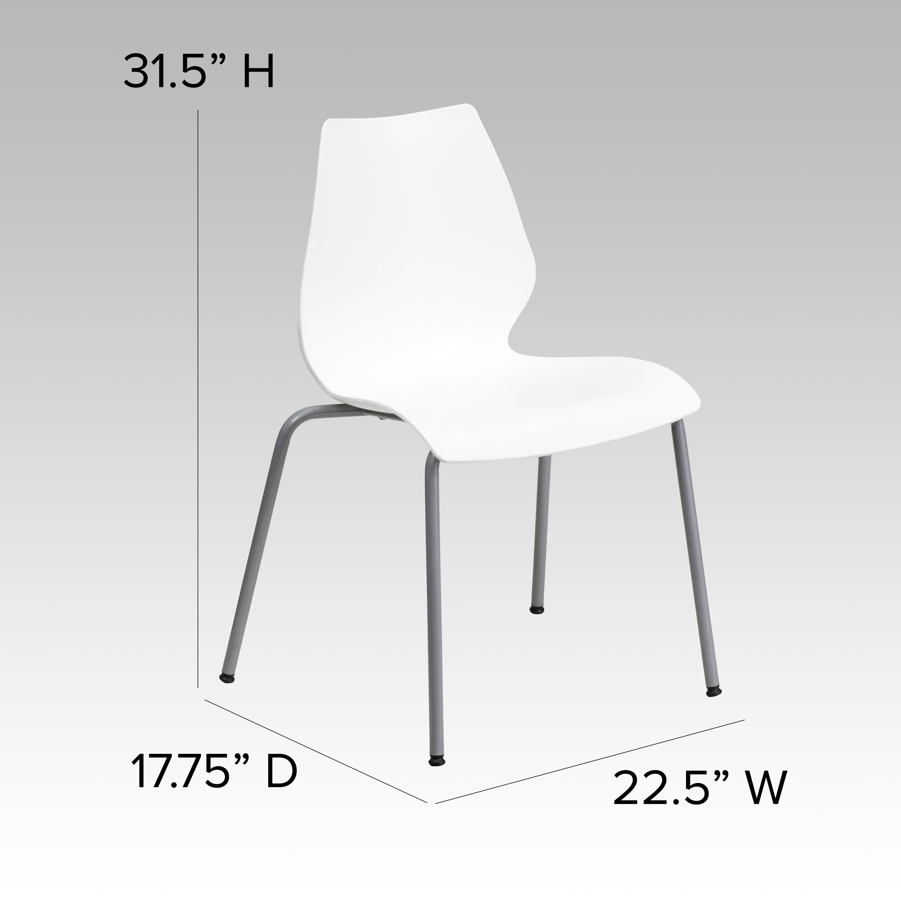 Flash Furniture HERCULES Series 770 lb. Capacity White Stack Chair with Lumbar Support and Silver Frame