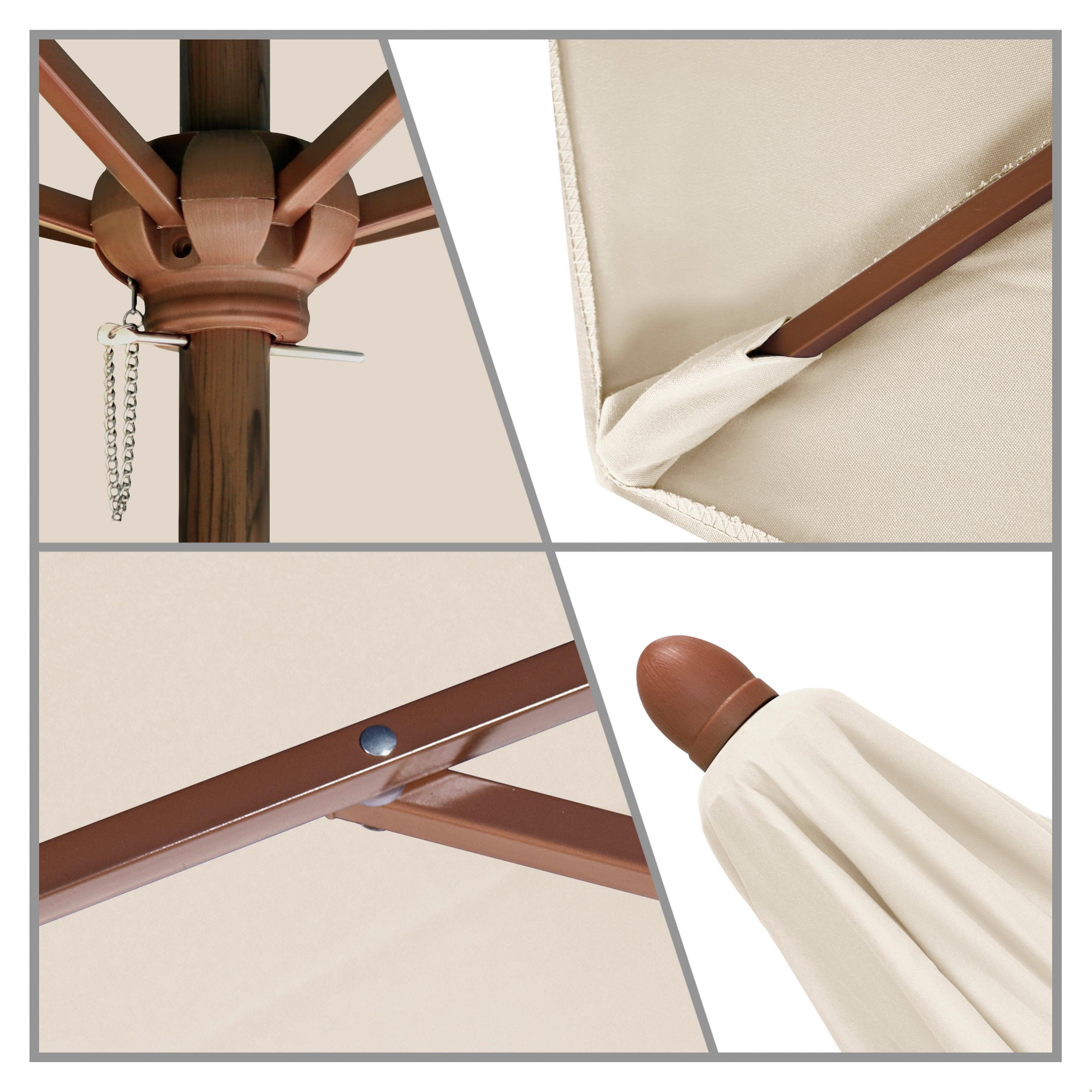 Astella 98" Beige Solid Print Hexagon Market and Offset Patio Umbrella