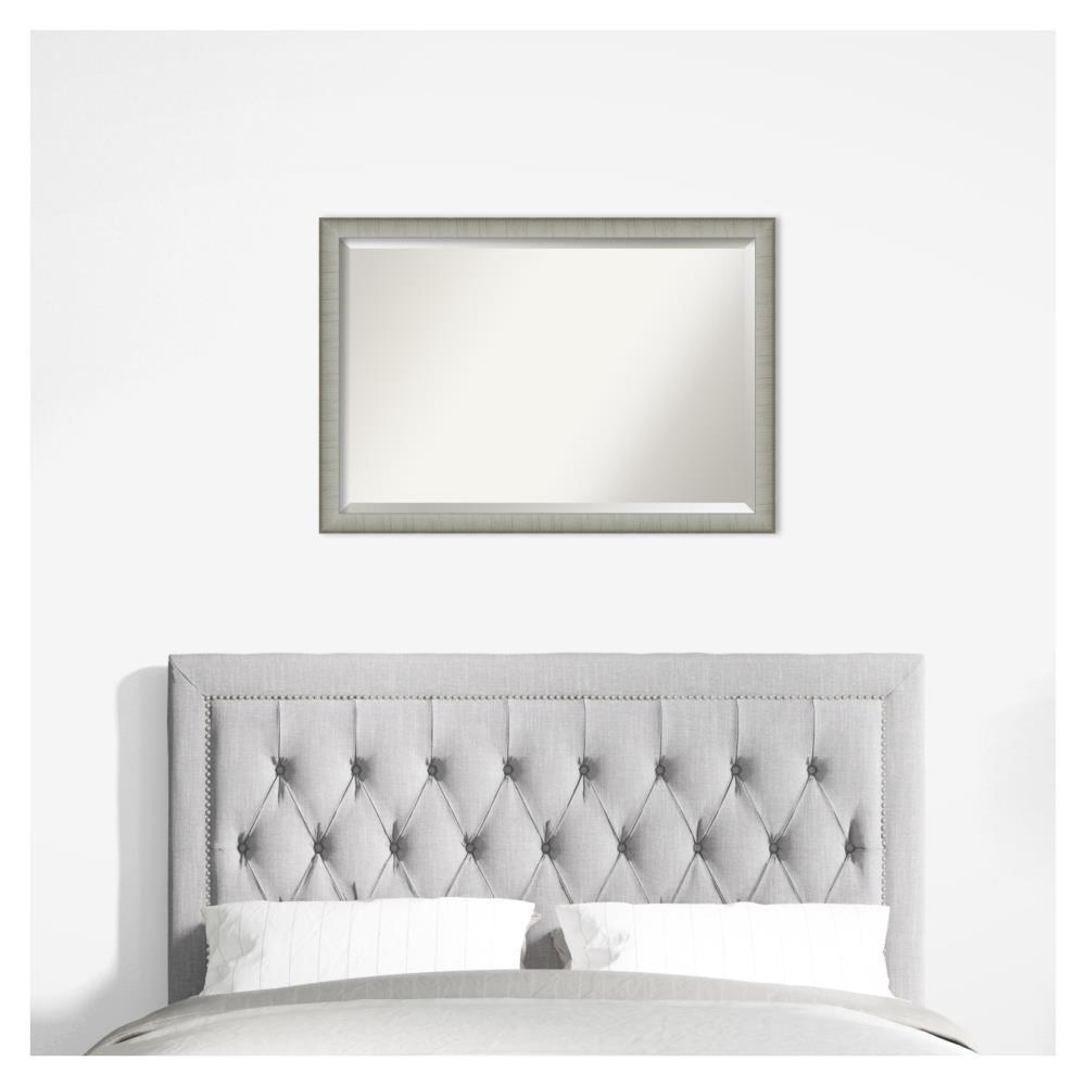 39" x 27" Elegant Brushed Framed Bathroom Vanity Wall Mirror Pewter - Amanti Art: Modern Rectangular Polystyrene Frame, No Assembly Required