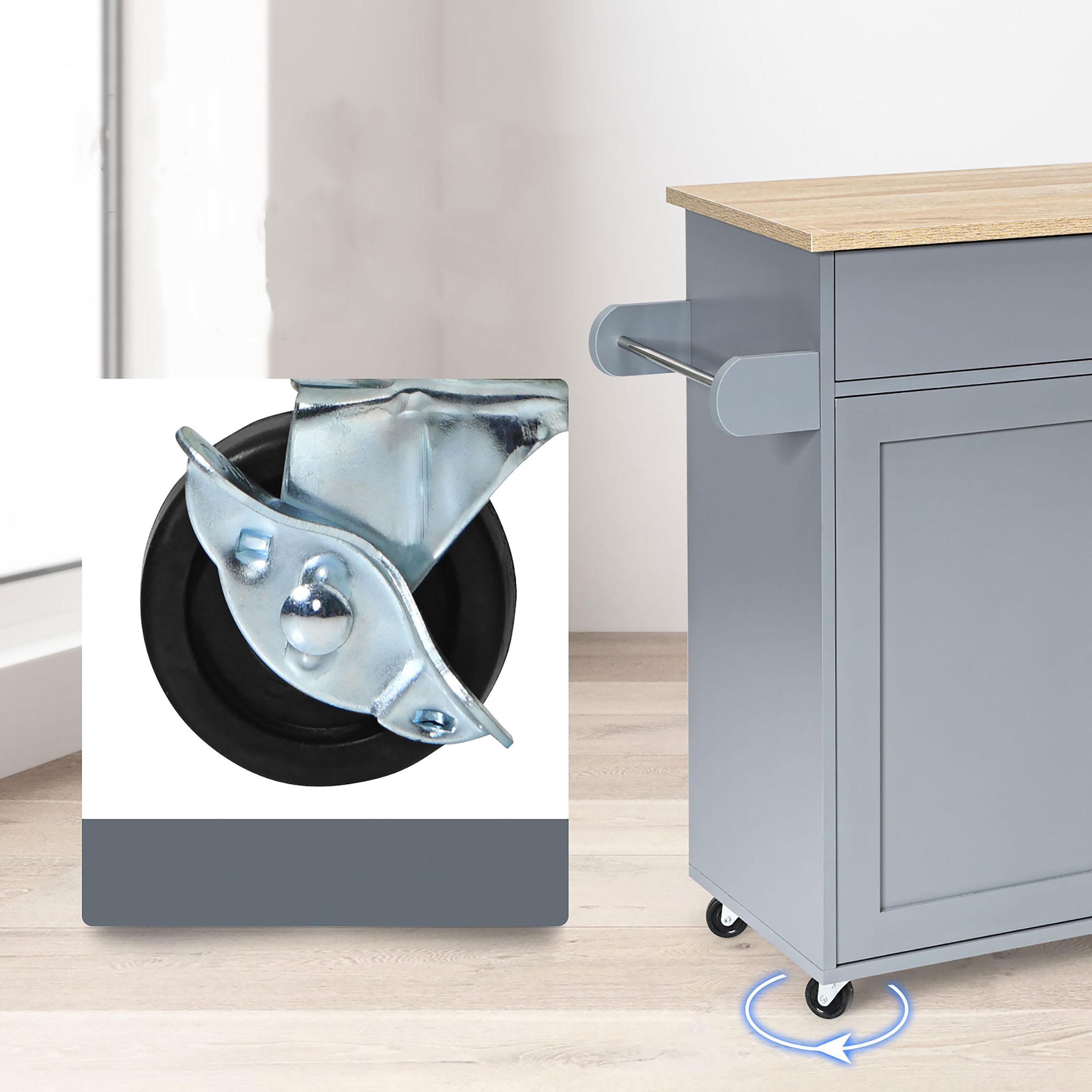 Costway Kitchen Island 44" Rolling Kitchen Cart with Drawer Adjustable Shelf Spice Rack Gray