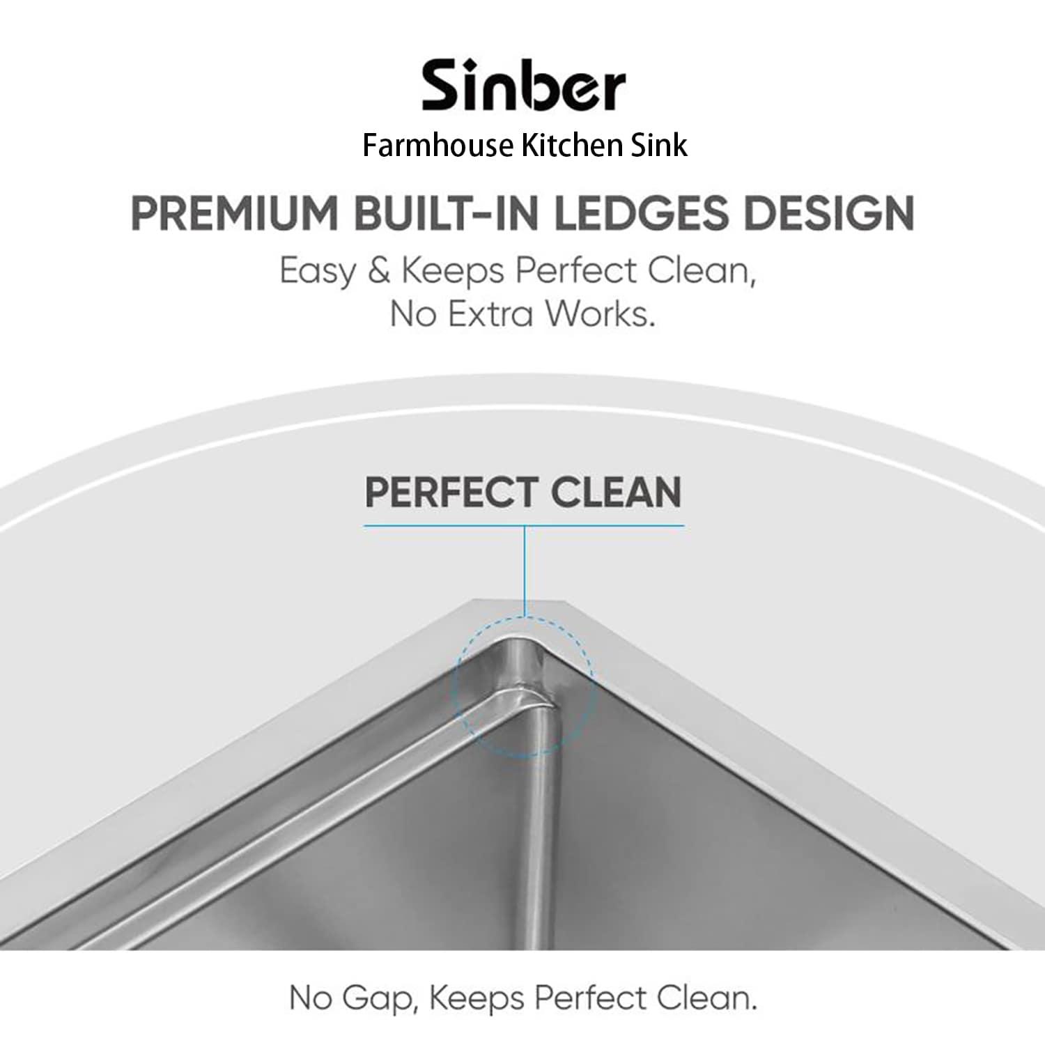 Sinber 30" Undermount Single Bowl Workstation Kitchen Sink with 304 Stainless Steel