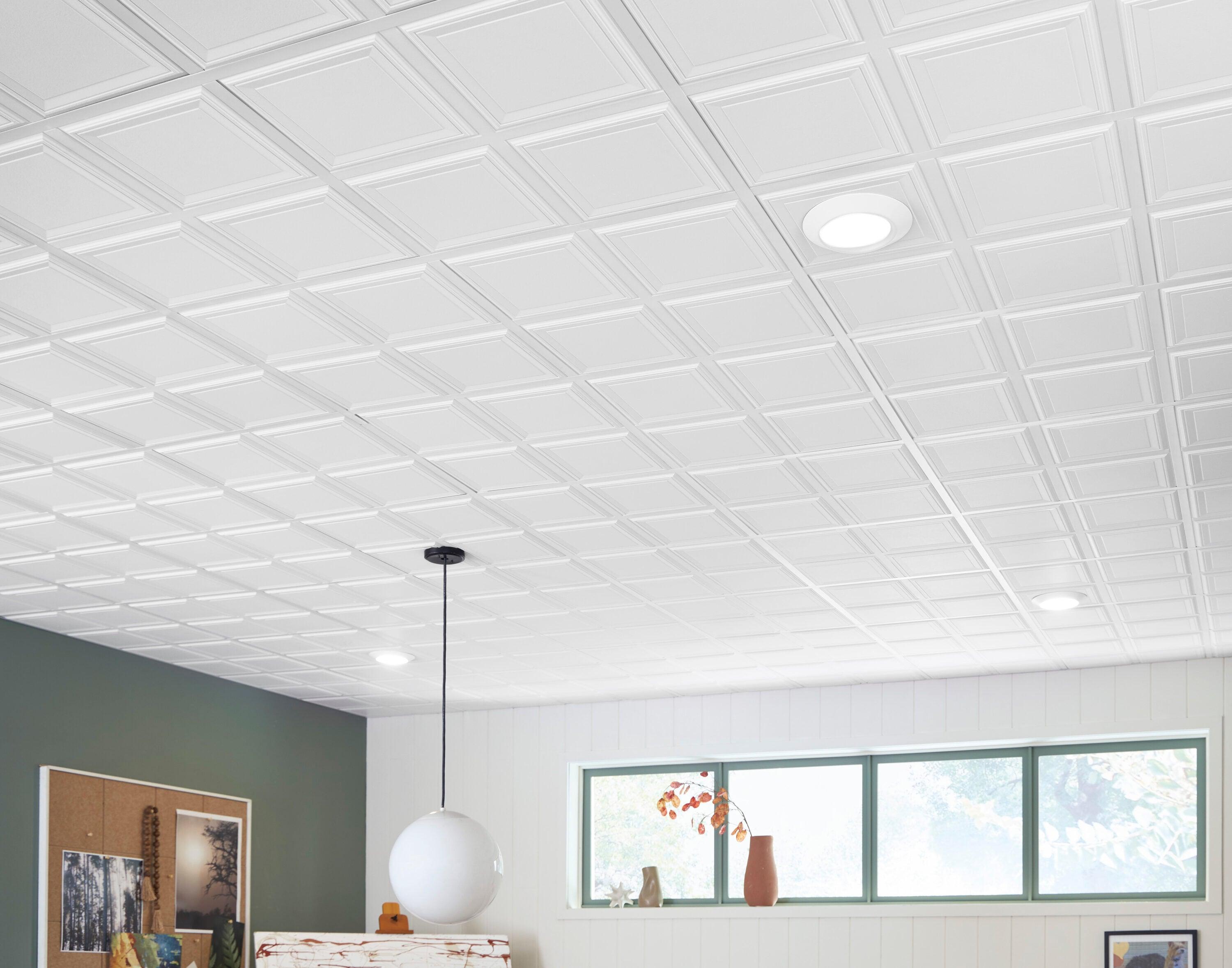 Armstrong 2x2 RAISED PANEL Acoustic Ceiling Tiles for Suspended Ceiling Grids, 6-tiles per pack, White