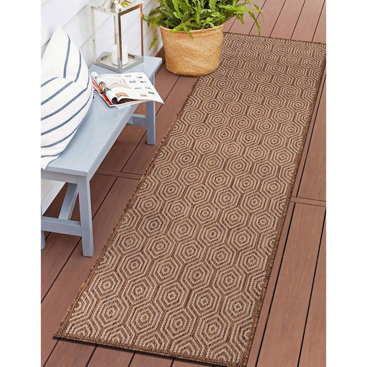 World Rug Gallery Modern Geometric Textured Flat Weave Indoor/Outdoor Area Rug - BROWN 2'x7'