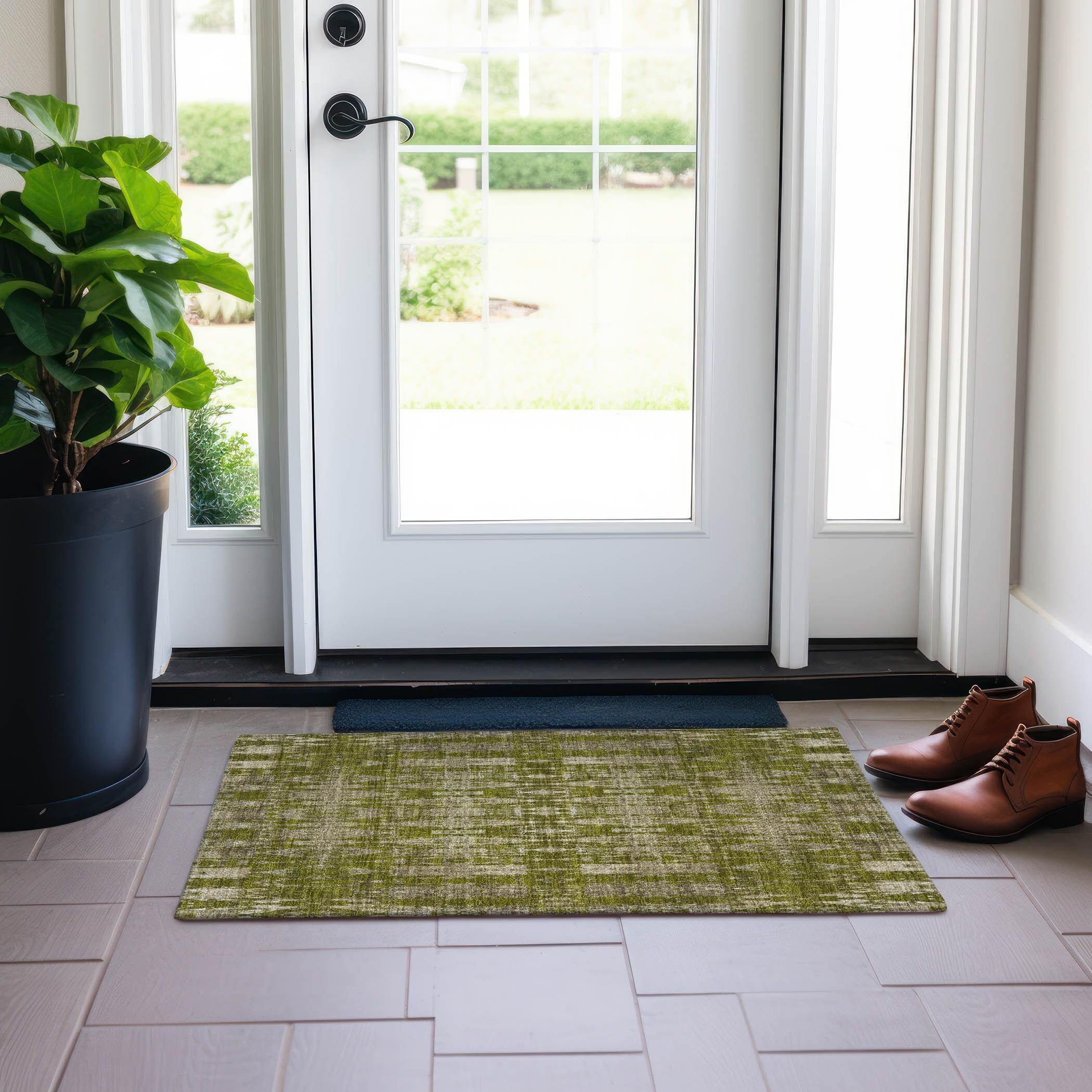 Addison Rugs Chantille ACN580 Olive 1'8" x 2'6" Indoor Outdoor Scatter Rug, Easy Clean, Machine Washable, Non Shedding, Entryway, Bedroom, Living Room, Dining Room, Kitchen, Patio Rug