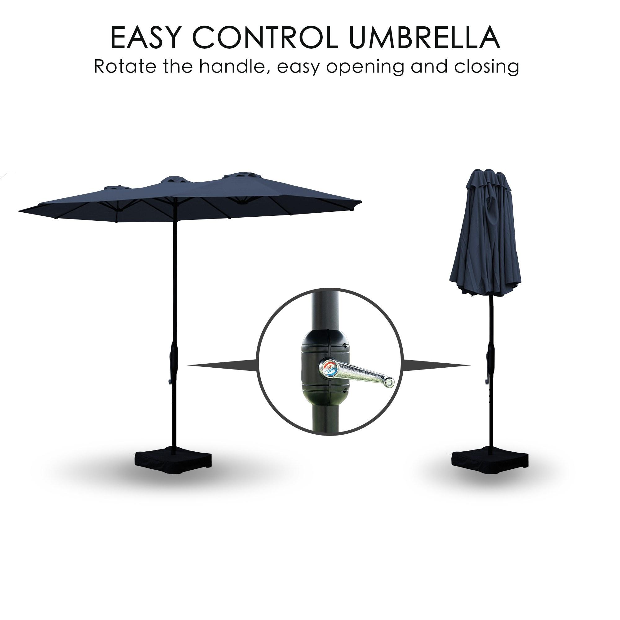 15 ft. x 9 ft. Market Double-Sided Patio Umbrella Extra-Large Waterproof Twin Umbrellas in Navy Blue