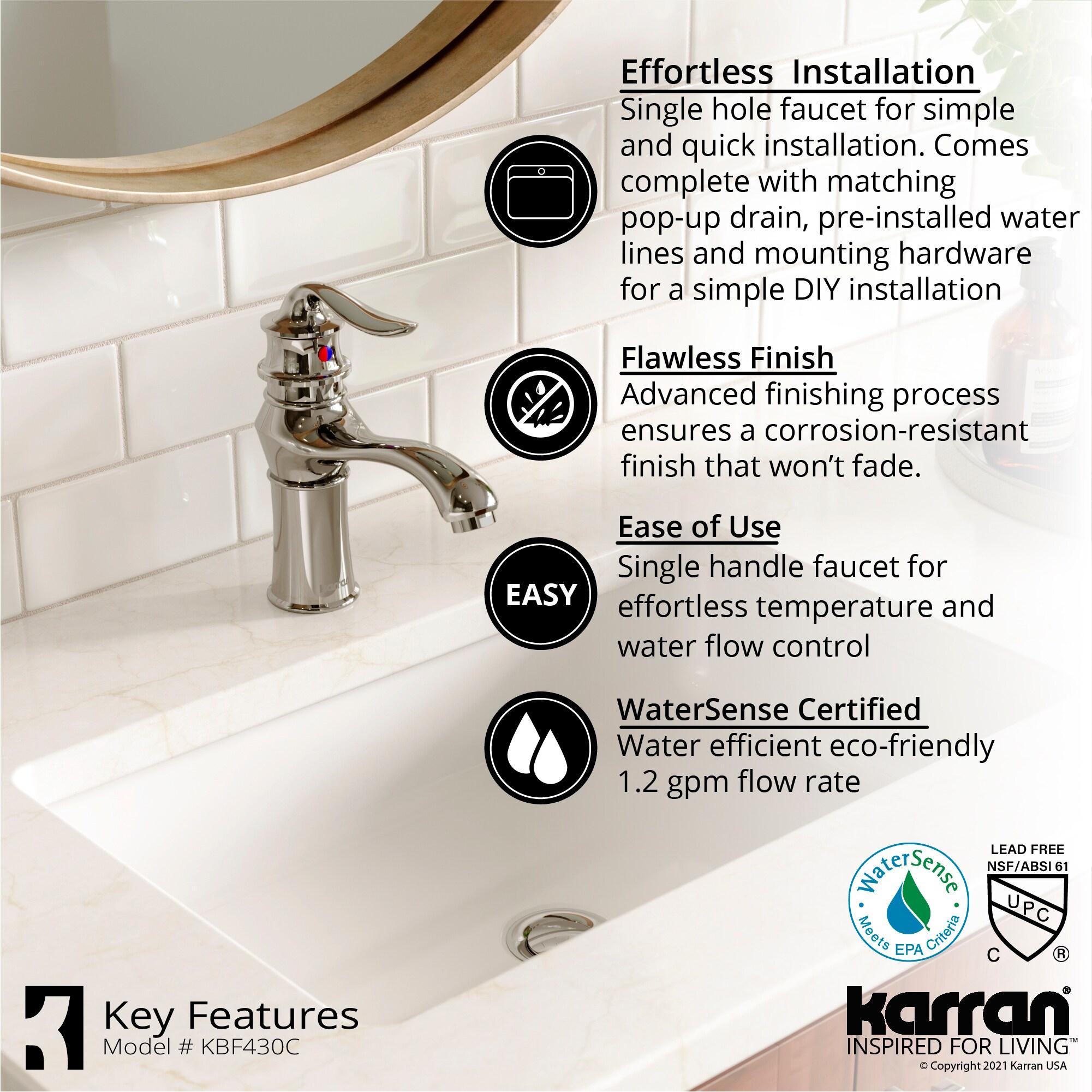 Karran Dartford Single Handle Single Hole Basin Bathroom Faucet With Matching Pop-up Drain