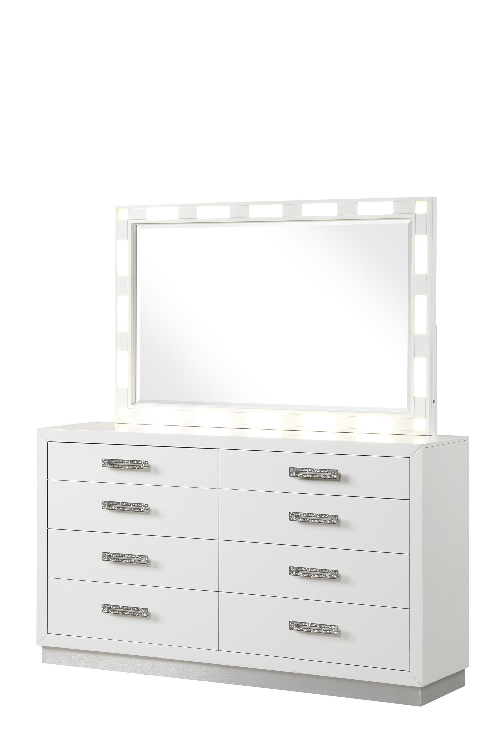 Coco Queen 5 Pc LED Bedroom Set Made with Wood in Milky White