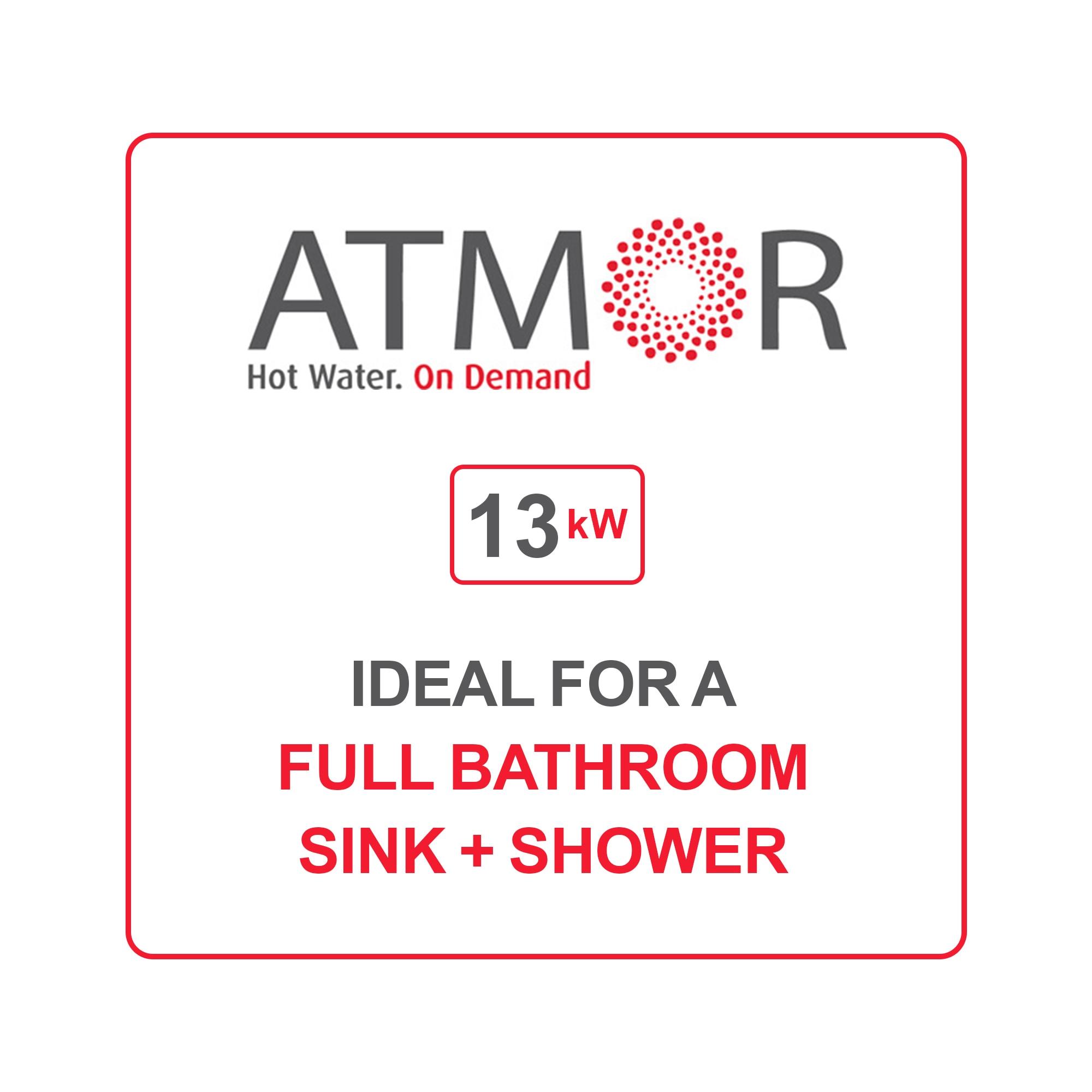 Atmor 13kW/240V Electric Tankless Water Heater Includes Pressure Relief Device, Ideal for a Full Bathroom