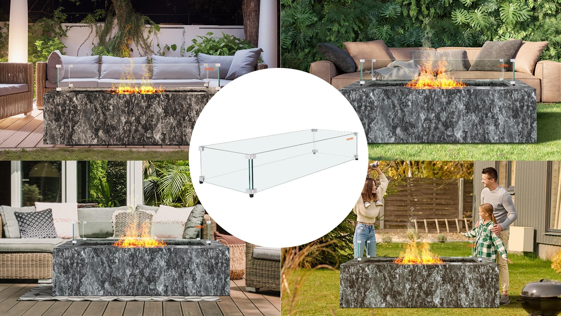 VEVOR Tempered Glass Fire Pit Accessory (Set of 4)