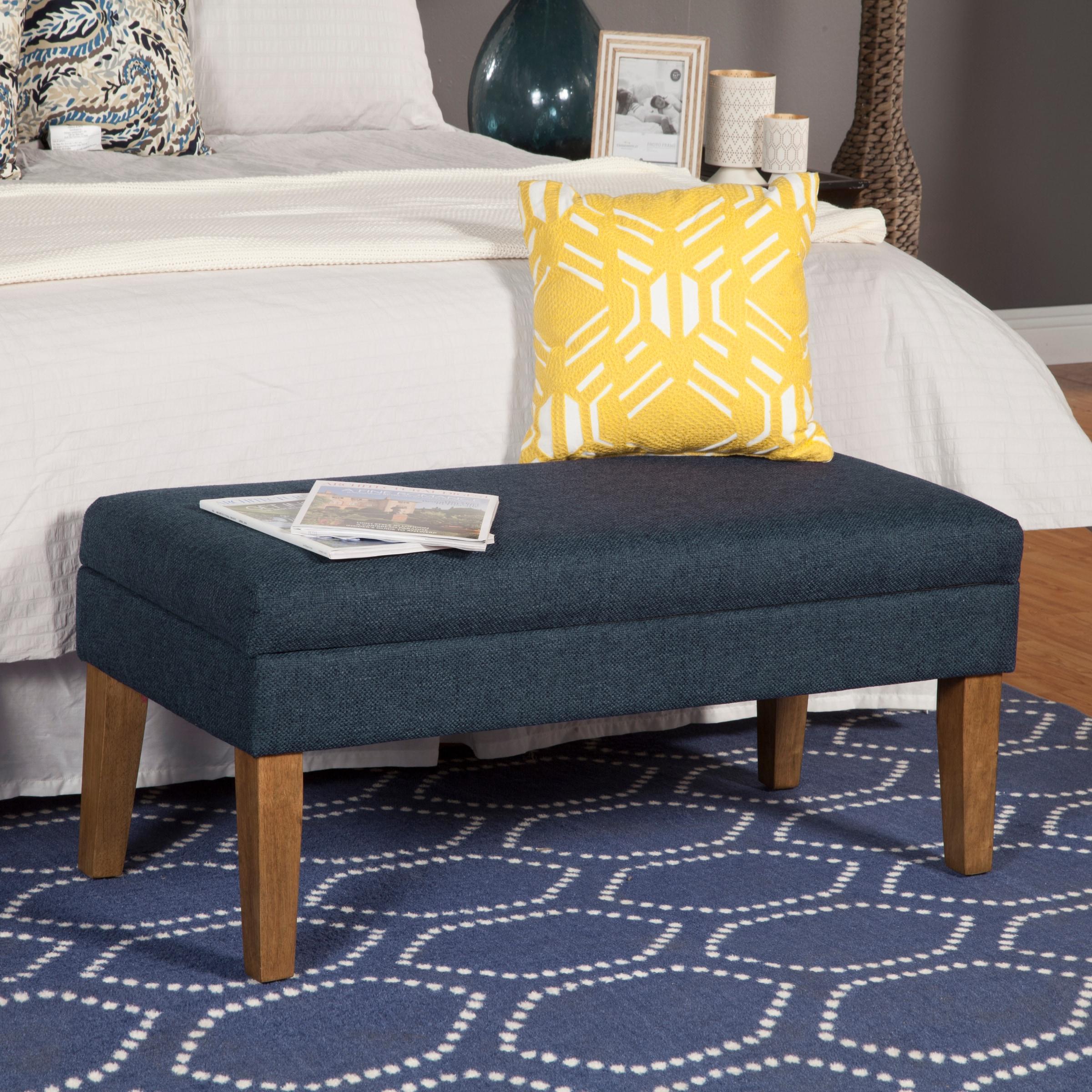 HomePop Storage Bench Navy: Upholstered Ottoman with Foam Cushion, Mid-Century Modern Bedroom Furniture with Storage, No Assembly Required