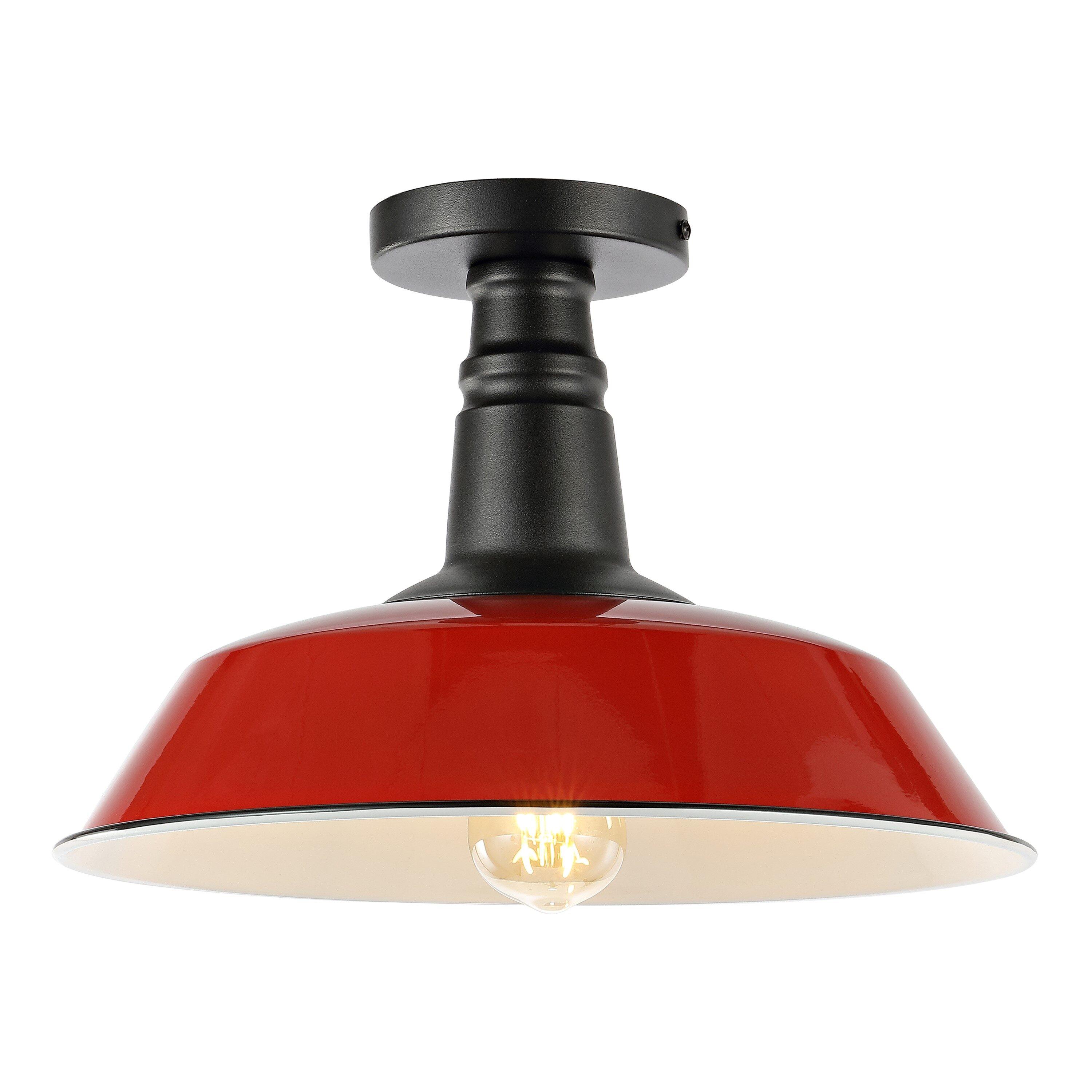 Camila 14" 1-Light Classic Industrial Indoor/Outdoor Iron LED Semi Flush Mount, Red/White