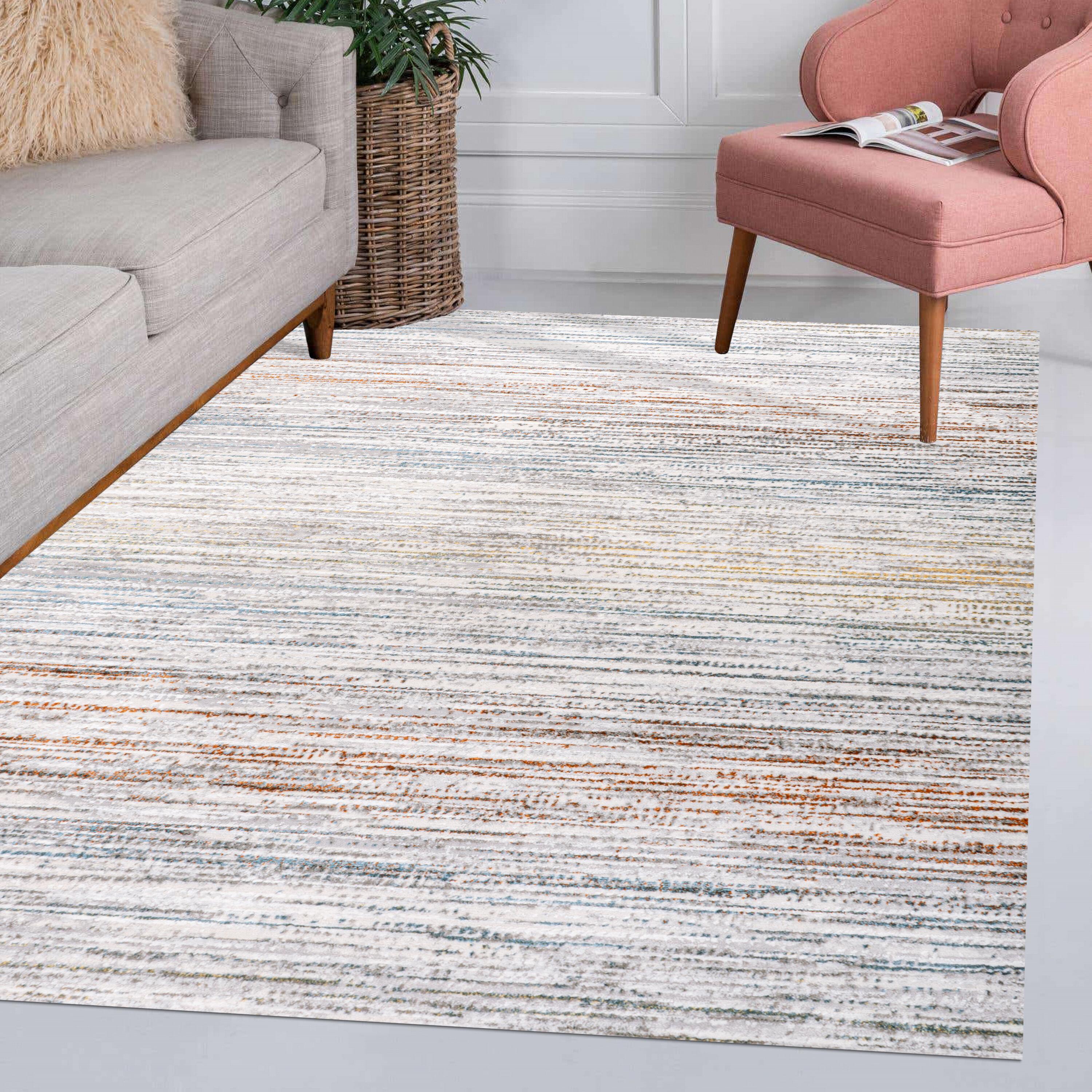 JONATHAN Y Loom Modern Strie'  Gray/Blue/Orange 3 ft. x 5 ft. Area Rug