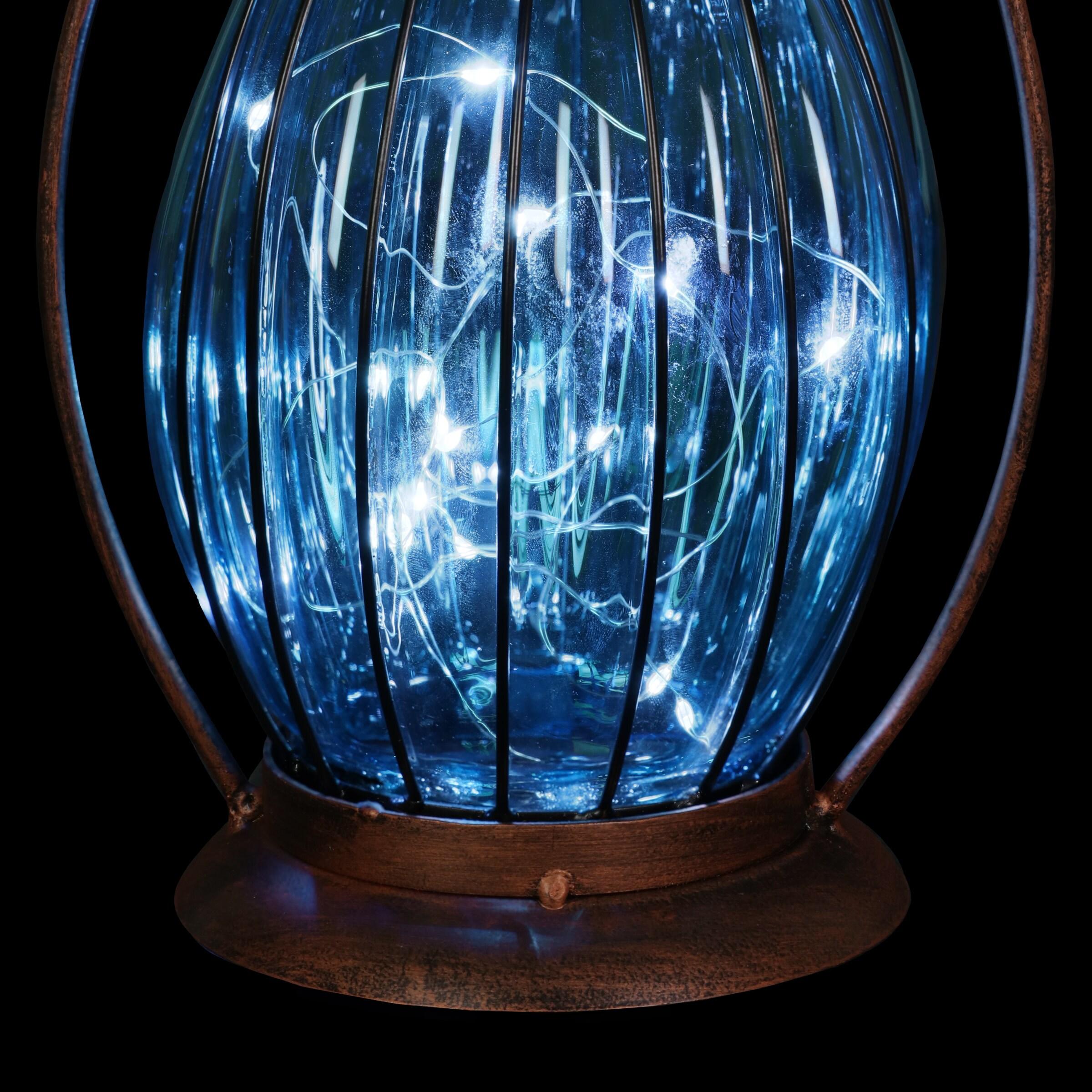 Exhart Exhart Solar Antique Metal and Glass Accent Lantern with Fifteen LED Fairy Firefly String Lights, 7 by 14"