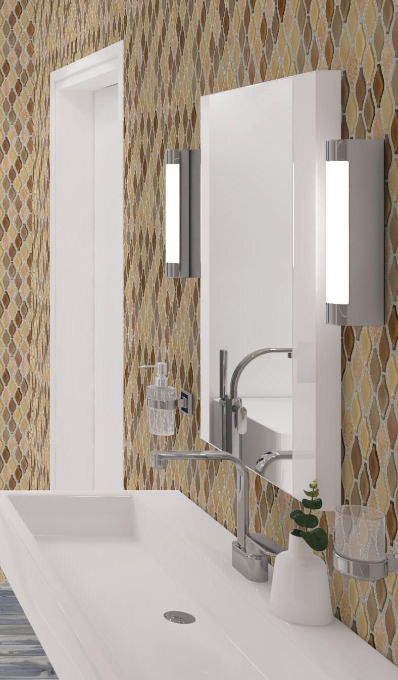 Annabelle Glass and Stone Arabesque Mosaic Kitchen Backsplash, Bathroom, Shower, Pool, Wall and Floor Tile