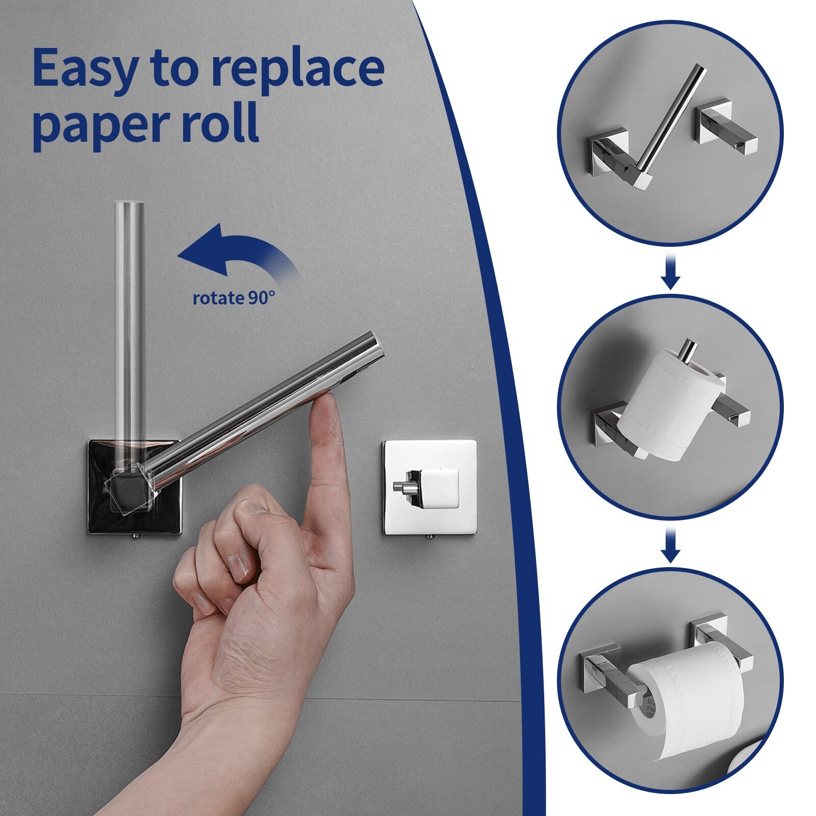 BWE Wall Mounted Toilet Paper Holder Double Post Pivoting Square Tissue Holders Roll Hangers Stand