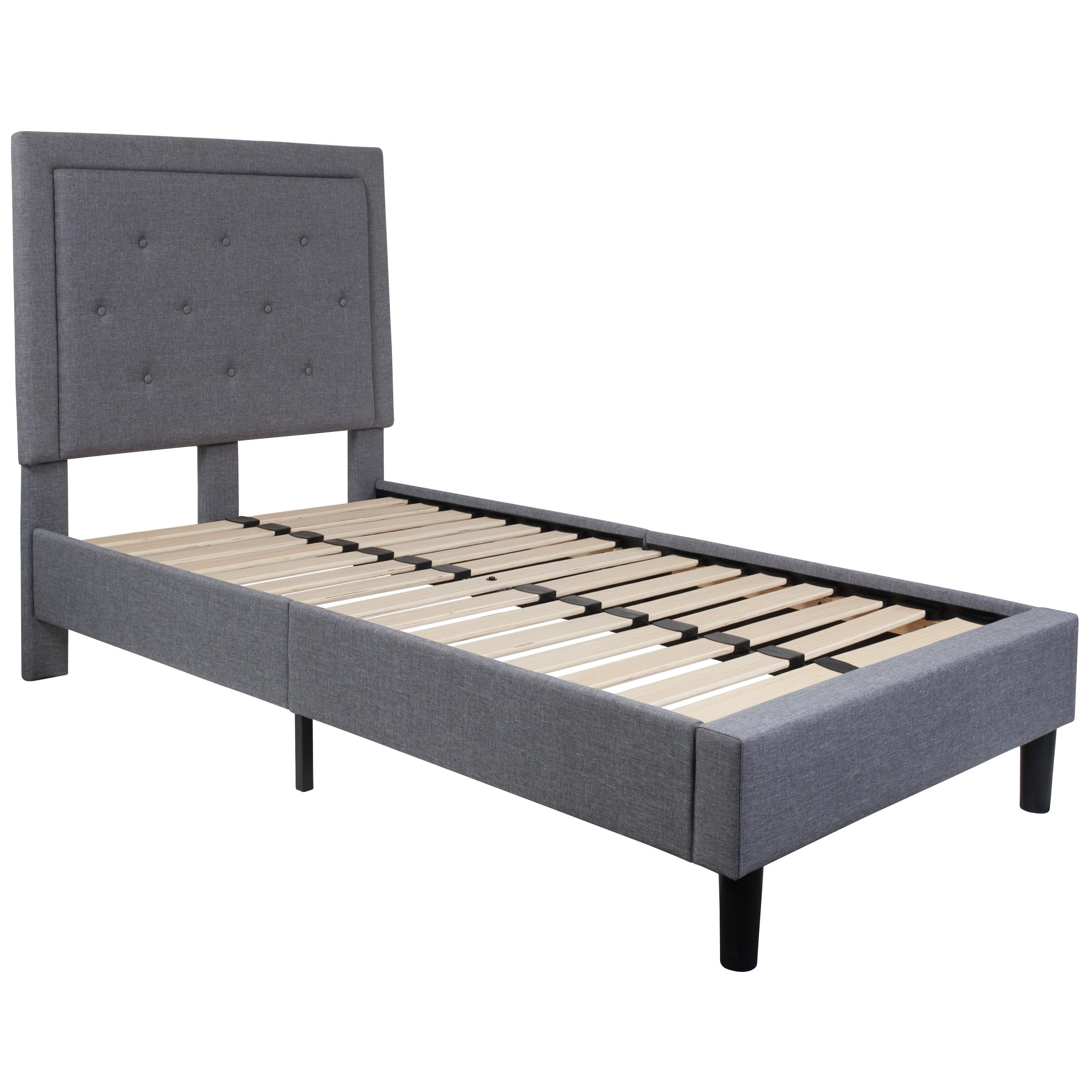 Flash Furniture Roxbury Twin Size Tufted Upholstered Platform Bed in Light Gray Fabric