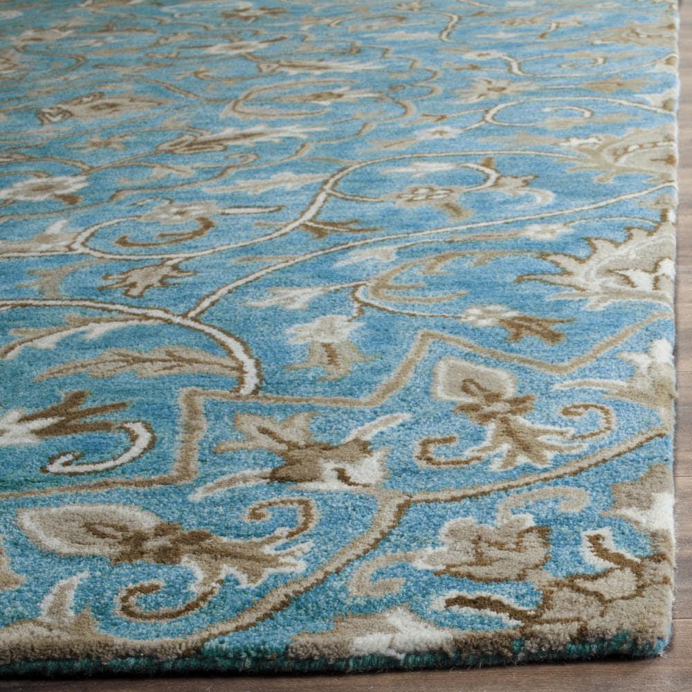 Bella BEL673 Hand Tufted Area Rug - Blue/Taupe - 5'x5' - Safavieh.