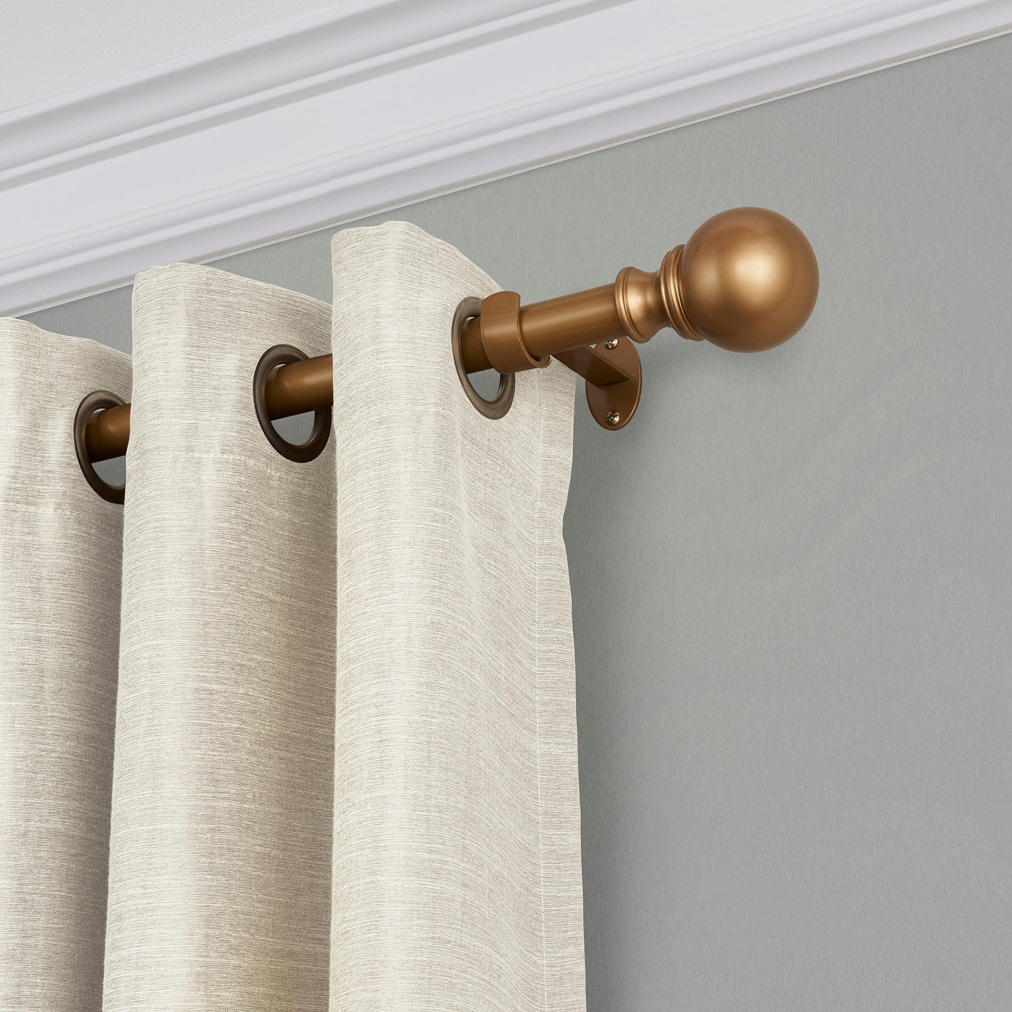 Cordelia 1" Window Drapery Single Curtain Rod with Globe Ball Finial - 86"-120" - Soft Gold - Elrene Home Fashions