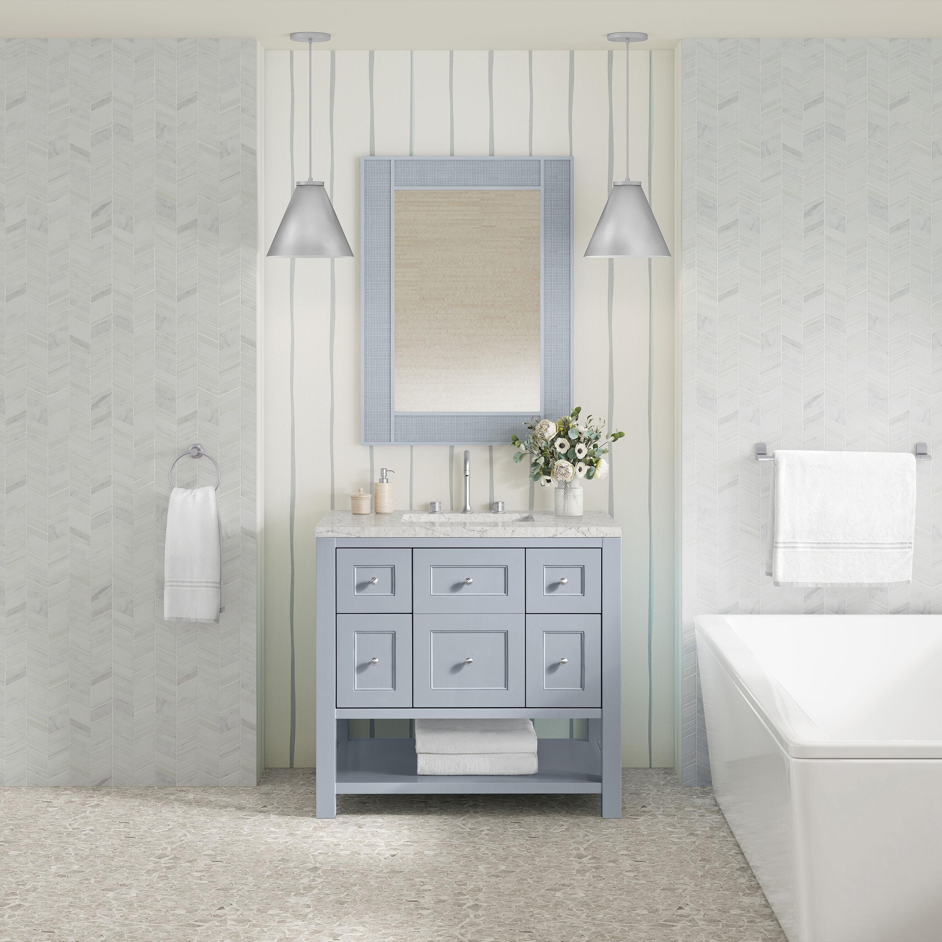 James Martin Vanities 330-V36-SRB-3LDL 36 in. Breckenridge Single Vanity with 3 cm Lime Delight Quartz Top, Serenity Blue