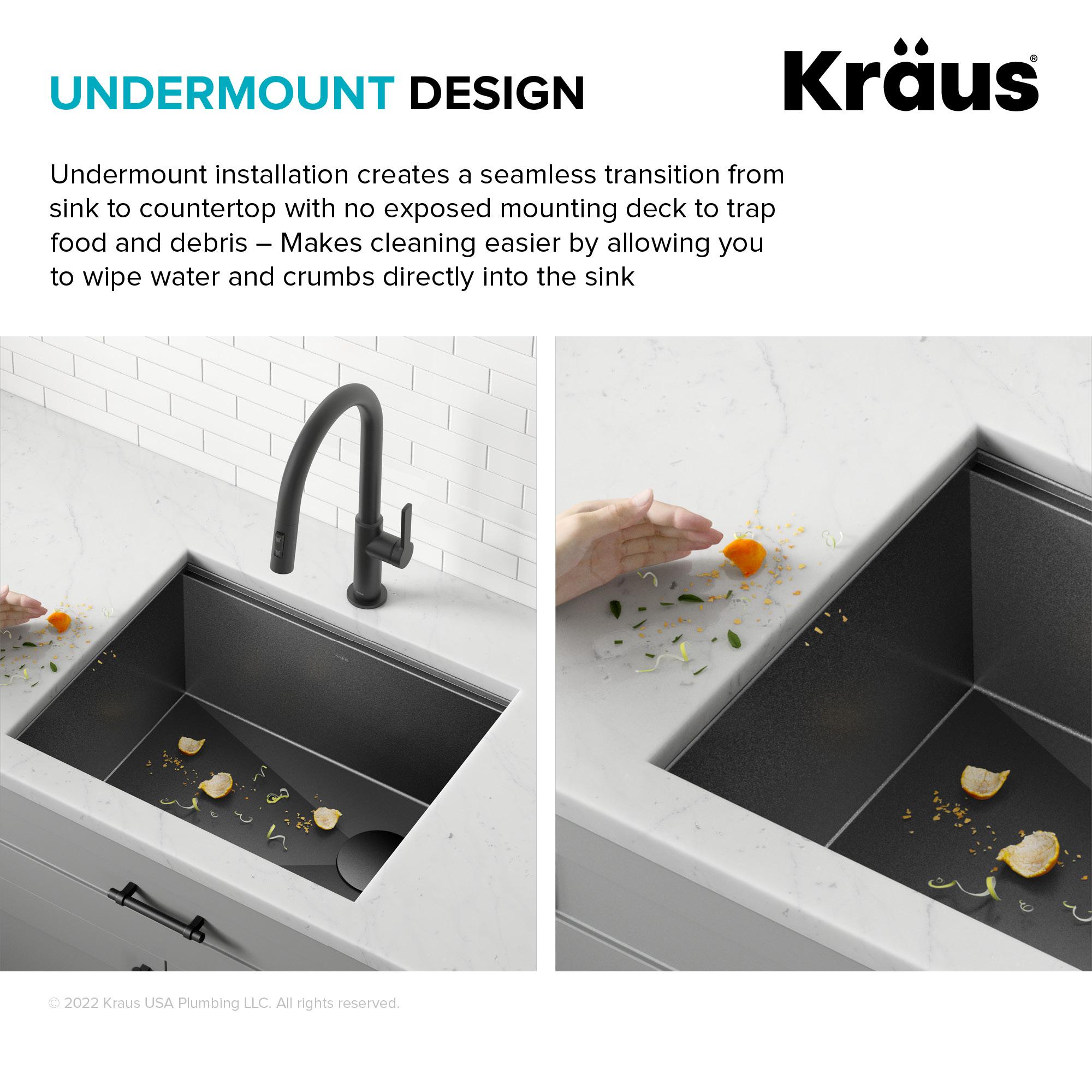 KRAUS Kore™ Undermount Workstation 16 Gauge Black Stainless Steel Single Bowl Kitchen Sink in PVD Gunmetal Finish