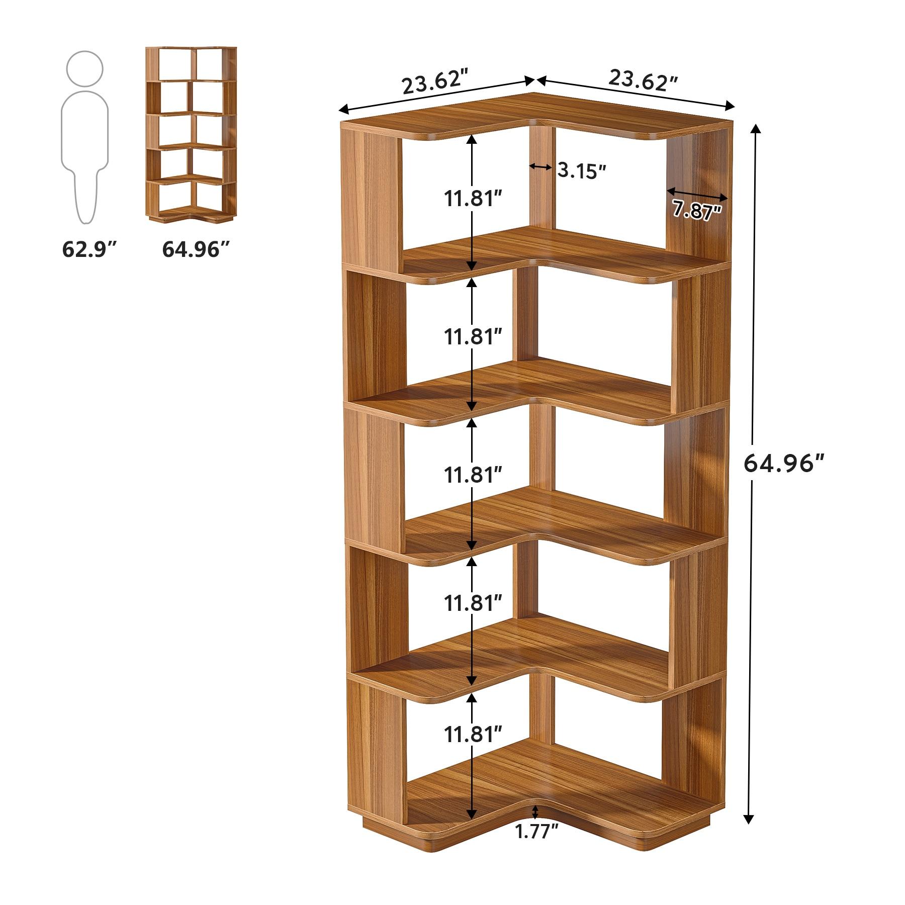 LITTLE TREE 64.96" 6 Tier Corner Bookshelf Walnut