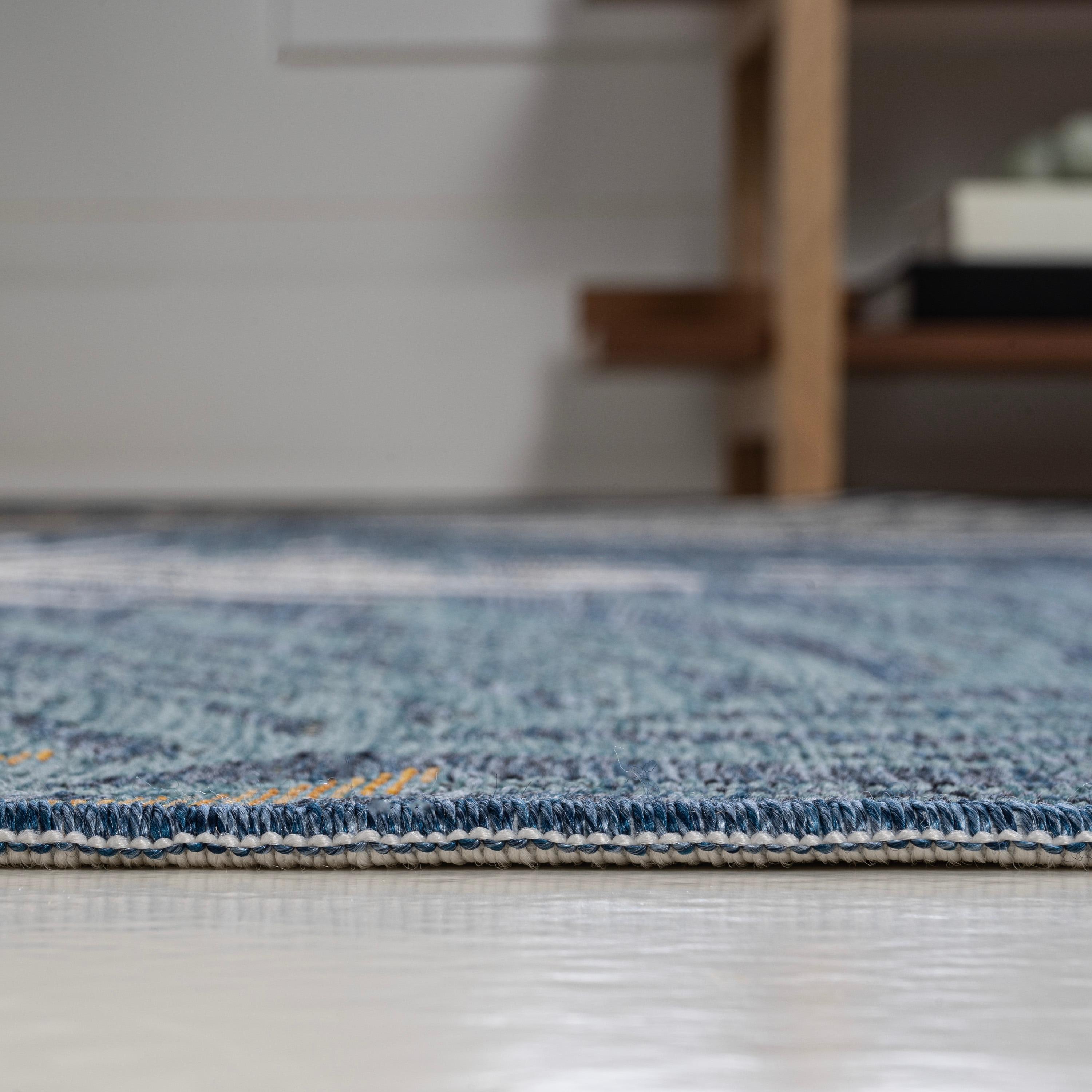 JONATHAN Y Calypso Coastal Casual Palm Frond Reversible Machine-Washable Cream/Navy 5 ft. x 8 ft. Indoor/Outdoor Area Rug