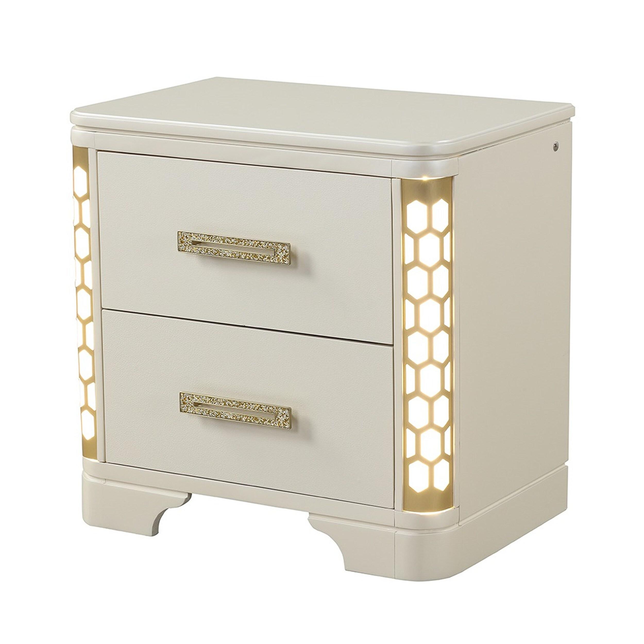 Jasmine Queen 5-N Pc Unique LED Bedroom Set made with Wood in Beige