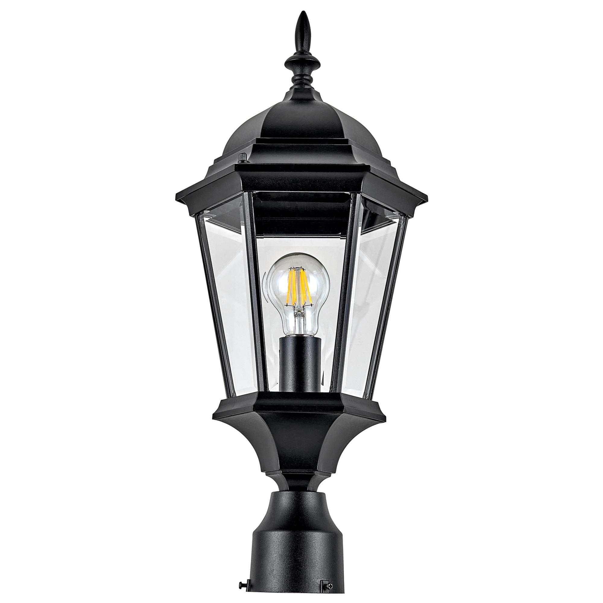 Oak Creek Outdoor Light and Lamp Post Bundle – Plastic Cross Arm and Outlet – Traditional Clear Glass –  for Driveways, Yards, Patios and Porches, Textured Black – Design House, 589853