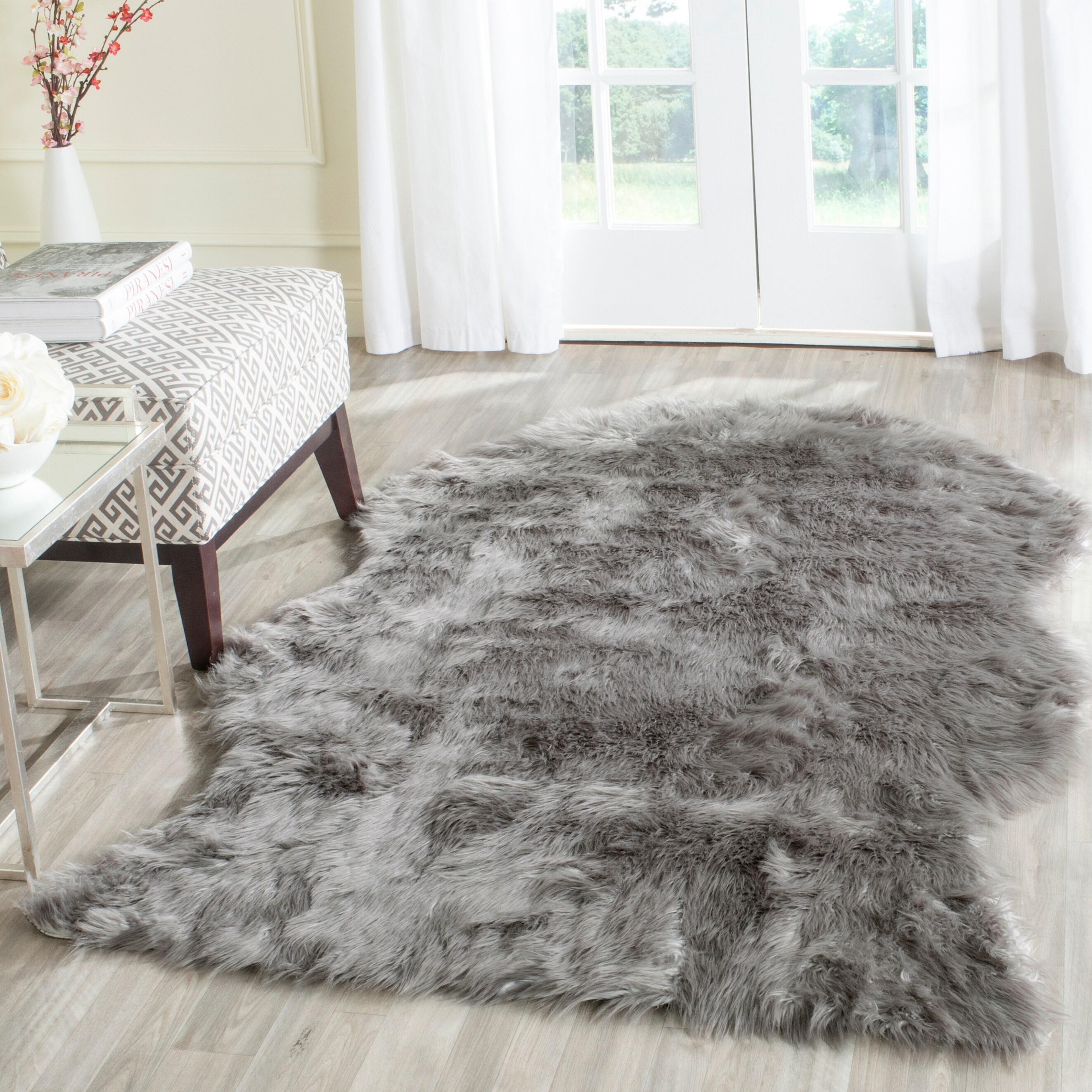 Faux Sheep Skin FSS118 Power Loomed Area Rug - Dark Grey - 8'x10' - Safavieh.