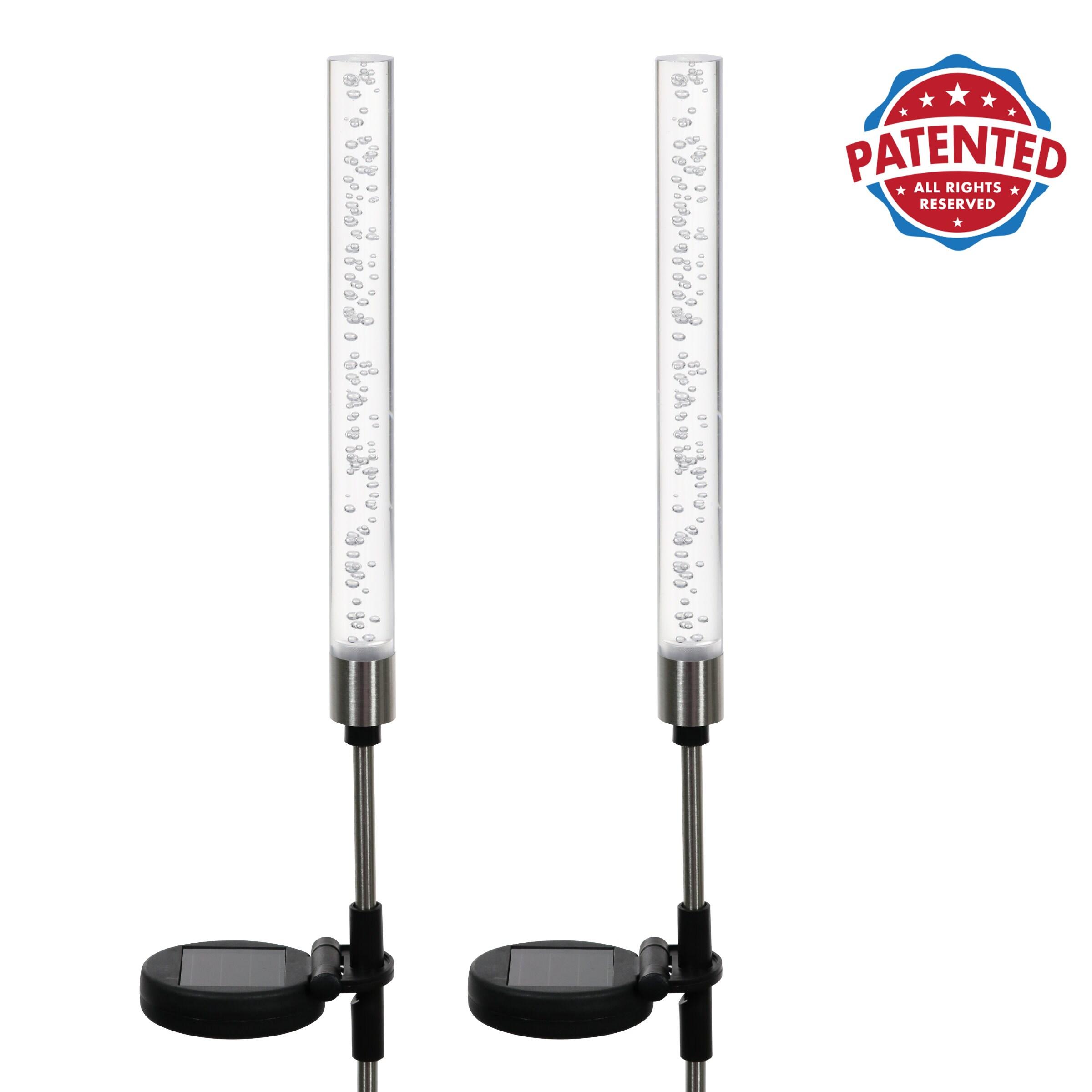 Exhart Two Color Changing Bubble Cylinder  Solar Powered Garden Stakes, 2.5x34 inches, Plastic (Outdoor Pathway Landscape Night Lights, For Home Garden, Patio, Yard, Home Decoration), Clear