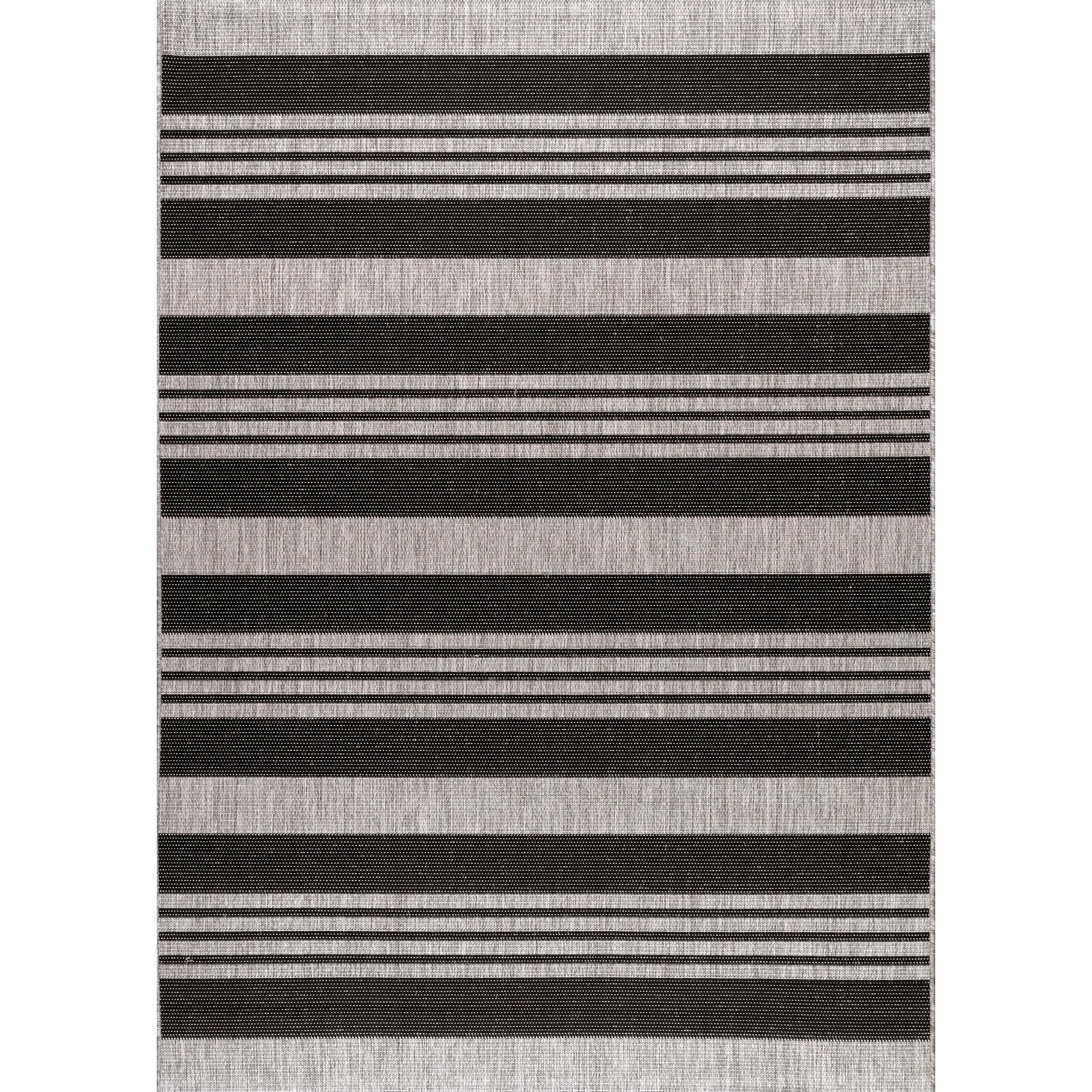 Nuloom Robin Striped 4x6 Indoor/Outdoor Area Rug for Living Room Patio Deck Front Porch Kitchen, Grey/Black