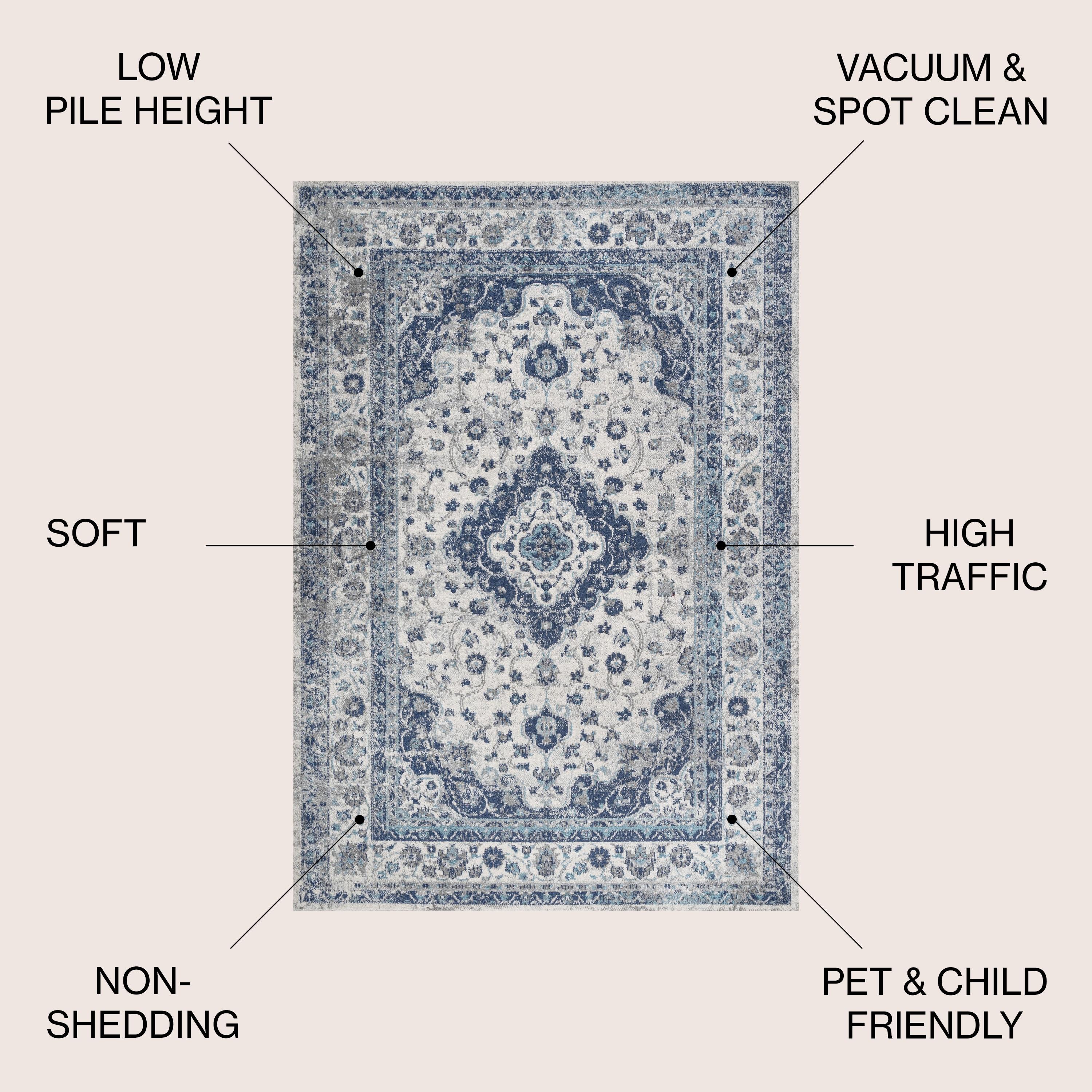 4'x 6' Indhira Ornate Medallion Persian Area Rug, Blue/Gray - JONATHAN Y