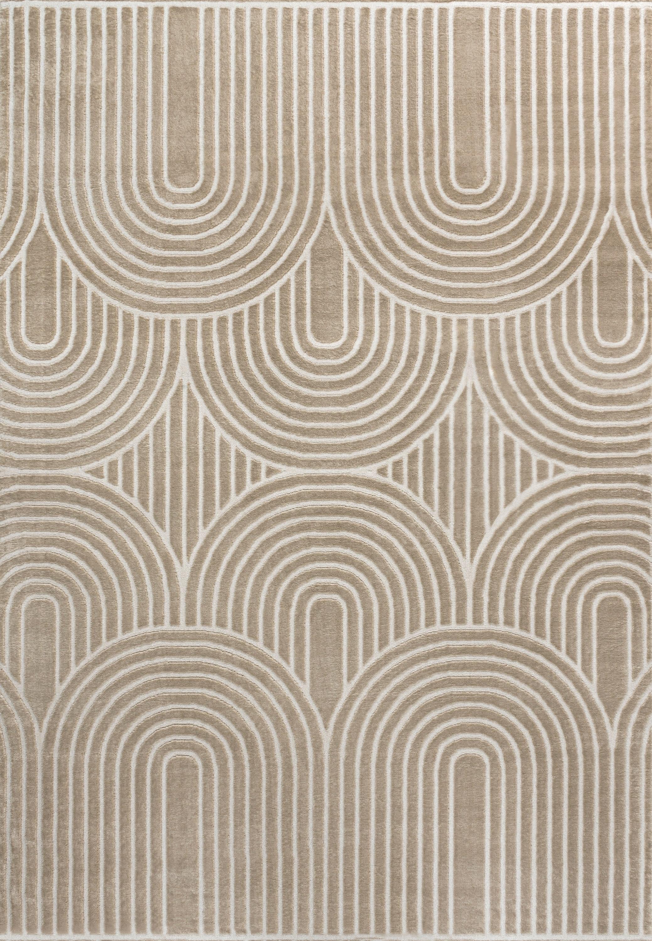 JONATHAN Y Ariana MidCentury Art Deco Striped Arches Two-Tone High-Low Beige/Cream 4 ft. x 6 ft. Area Rug