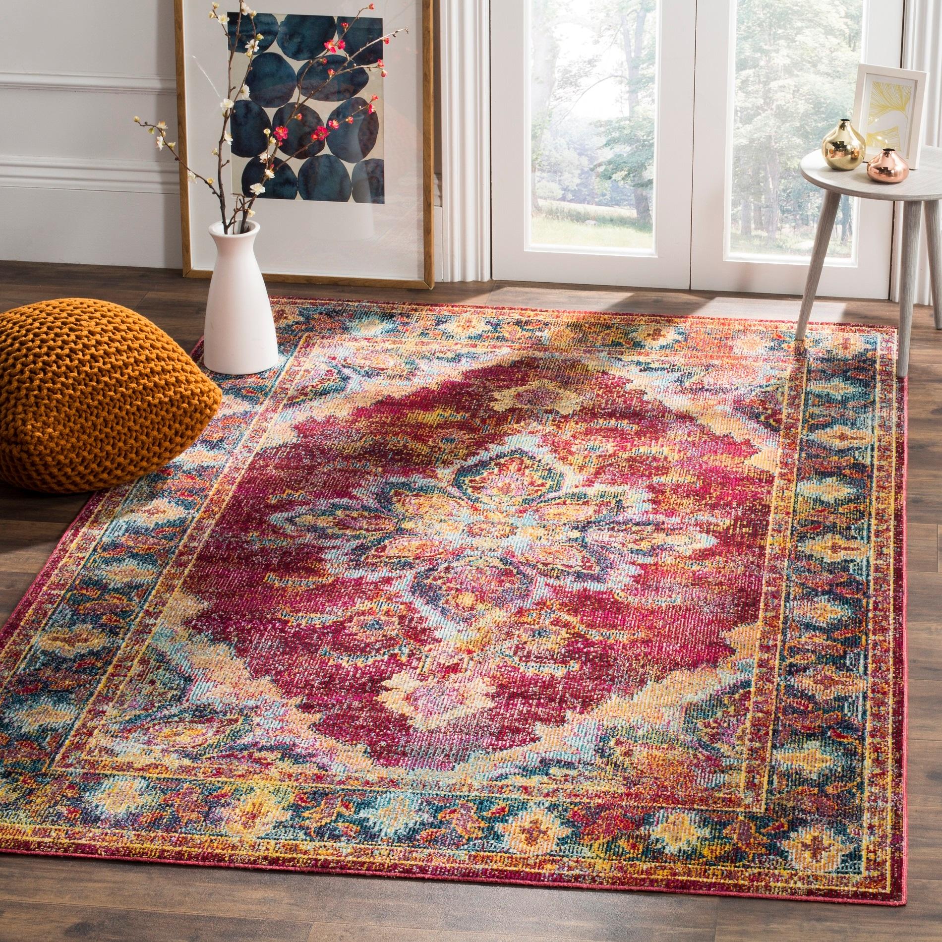 Crystal CRS508 Power Loomed Area Rug - Ruby/Navy - 6'7"x9'2" - Safavieh.
