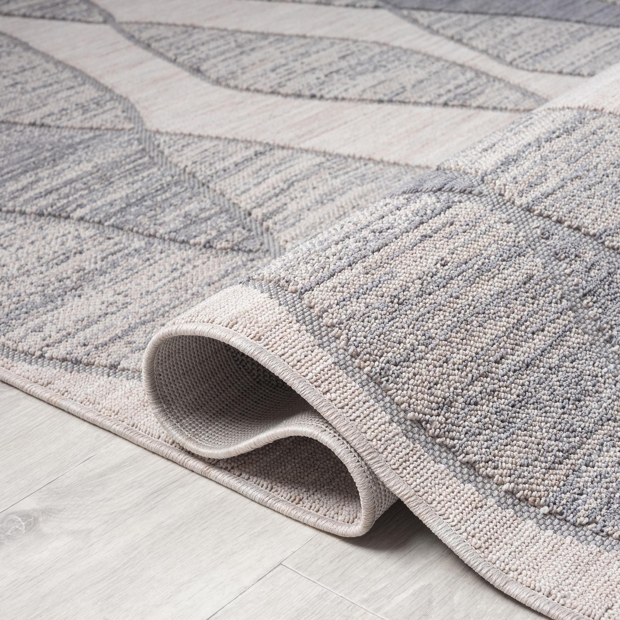 LR Home Gayle 7'10" x 8'10" Blue/Ivory Geometric Performance Indoor/Outdoor Area Rug