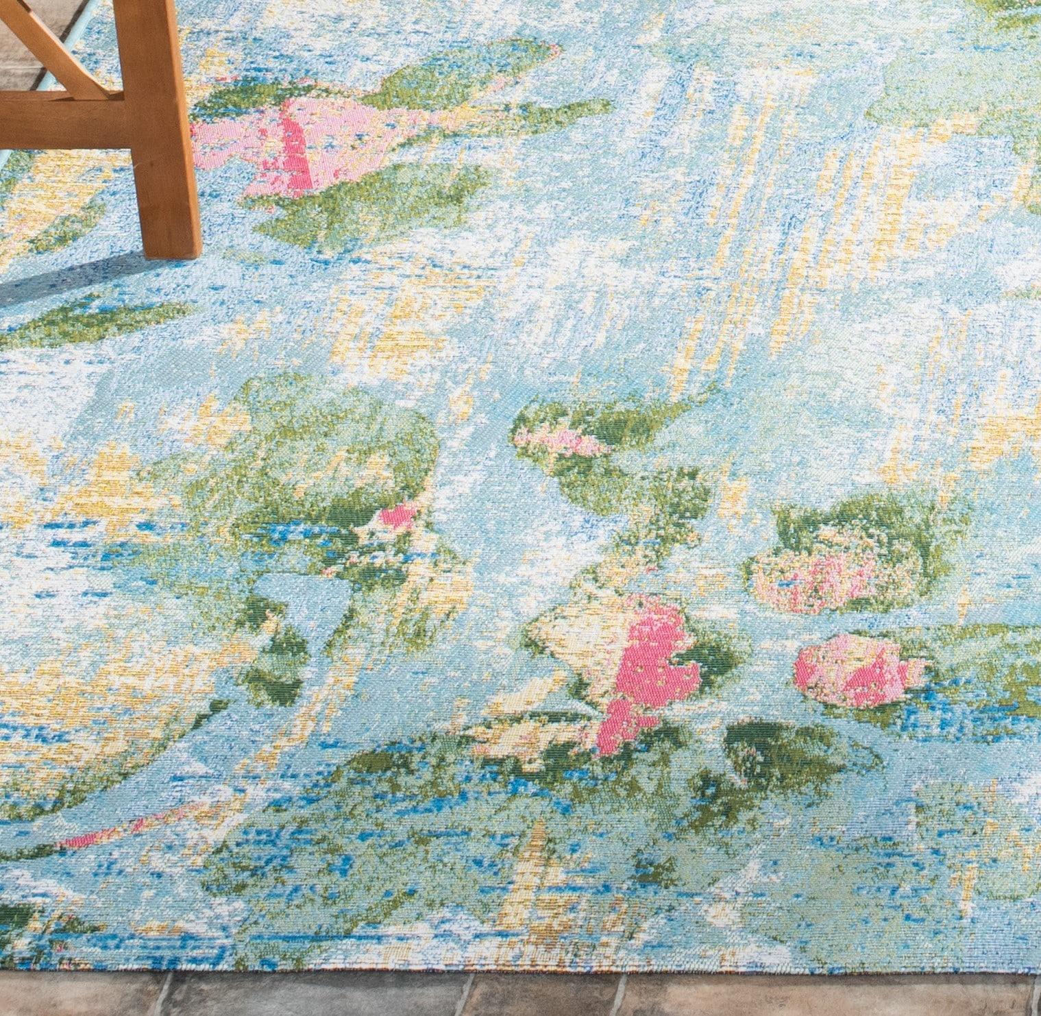 Barbados BAR522 Power Loomed Indoor and Outdoor Area Rug - Light Blue/Green - 5'3"x7'6" - Safavieh.