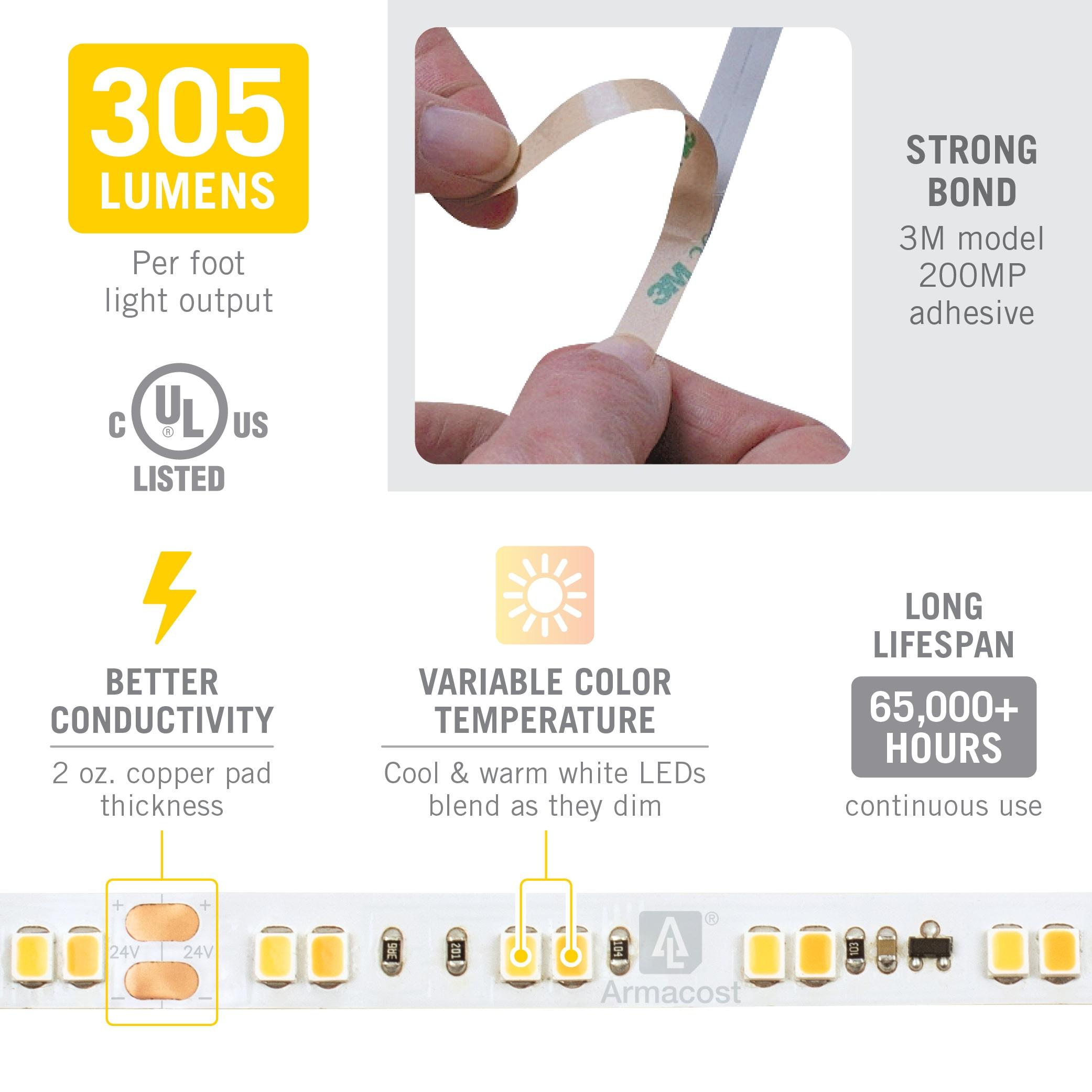 RibbonFlex Pro Dim-to-Warm, 24V, 1800K-3000K, 60+60LEDs/M, IP20, 2.5M Under Cabinet Strip Light