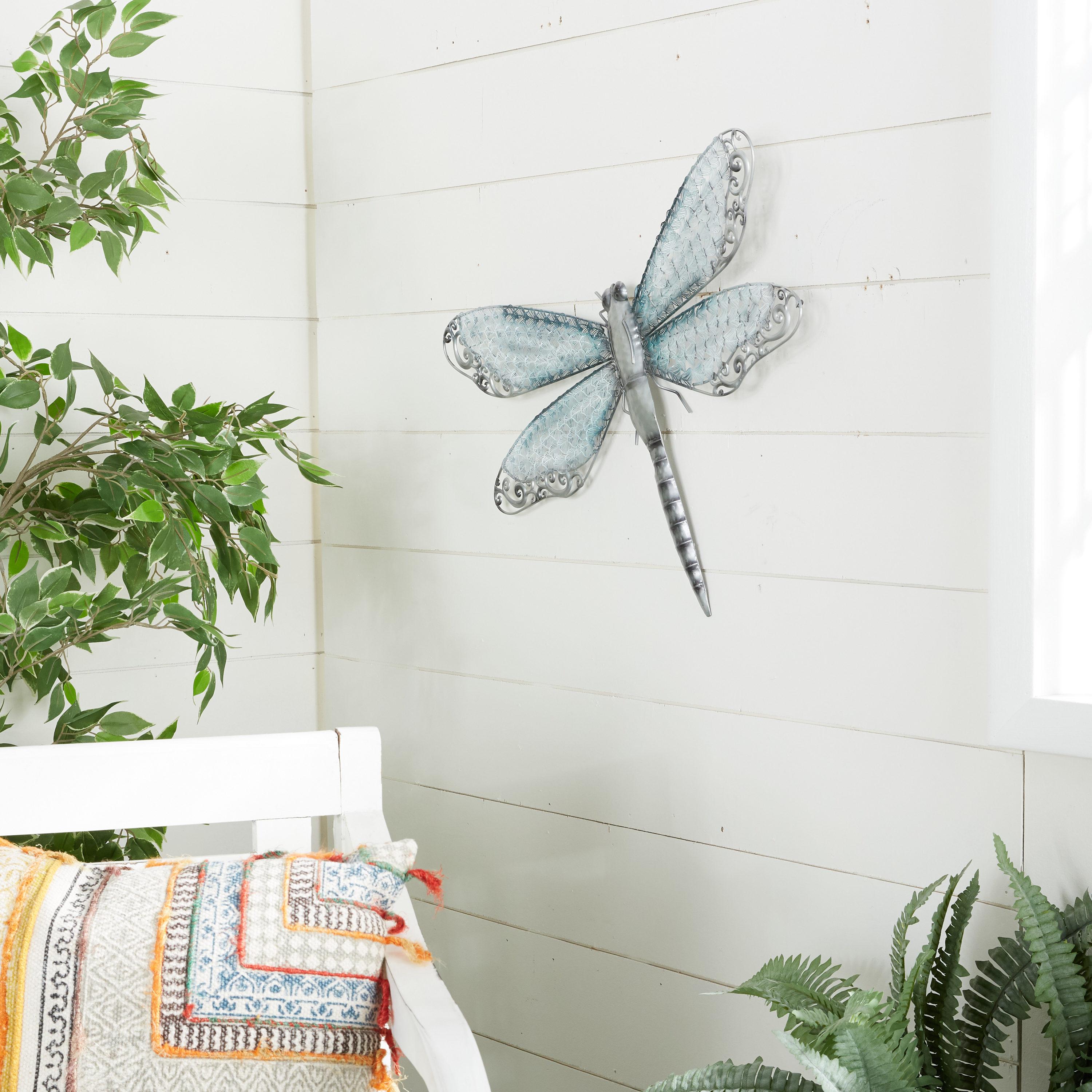 Blue and Grey Metal Dragonfly Wall Sculpture for Indoor/Outdoor