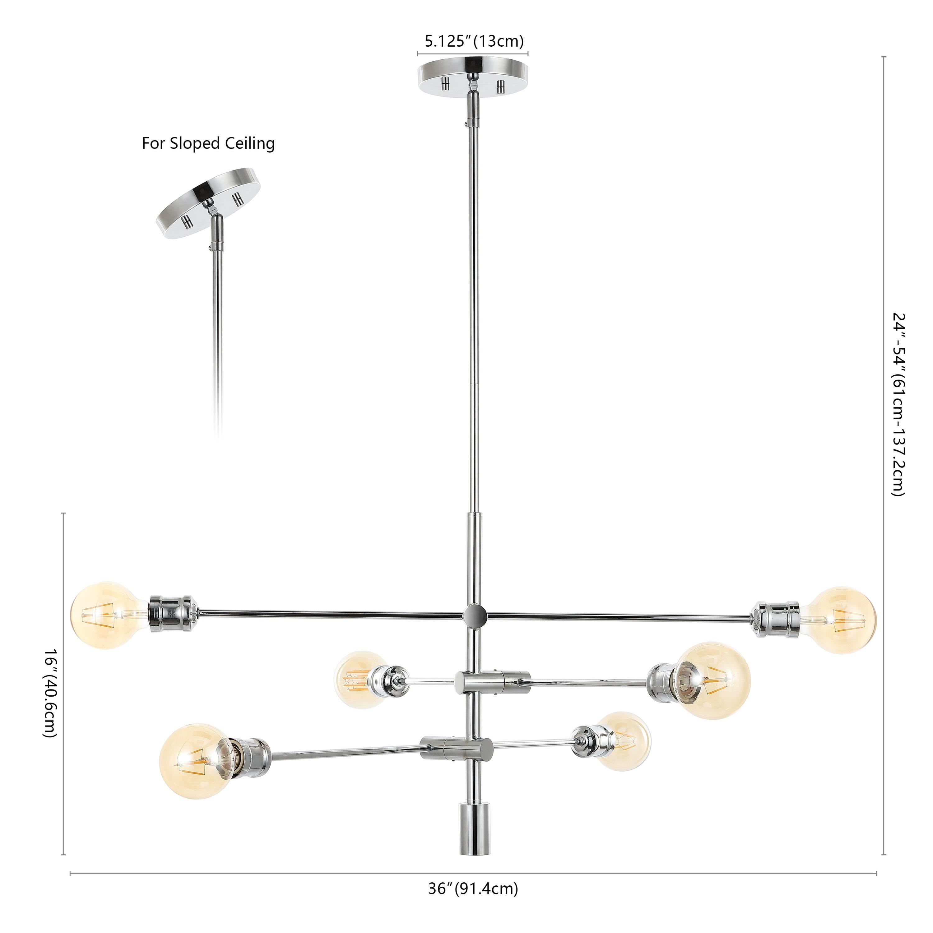Atlas 36" 6-Light Modern Vintage Iron Arm-Adjustable LED Chandelier, Chrome