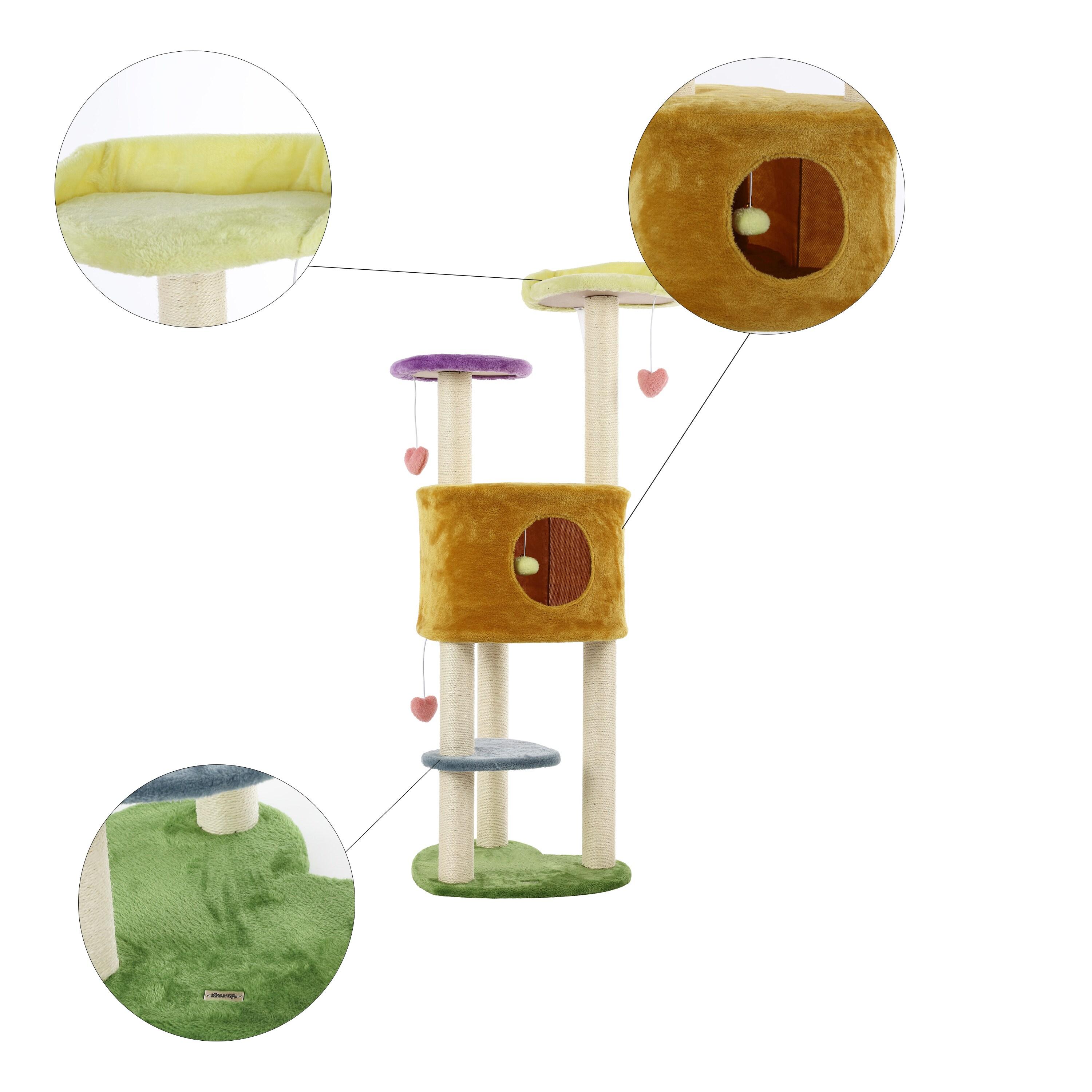 Aisling 51" 4-Tier Modern Sisal Heart Cat Tree with Scratching Posts, Napping Perch, and Dangling Toys, Multi